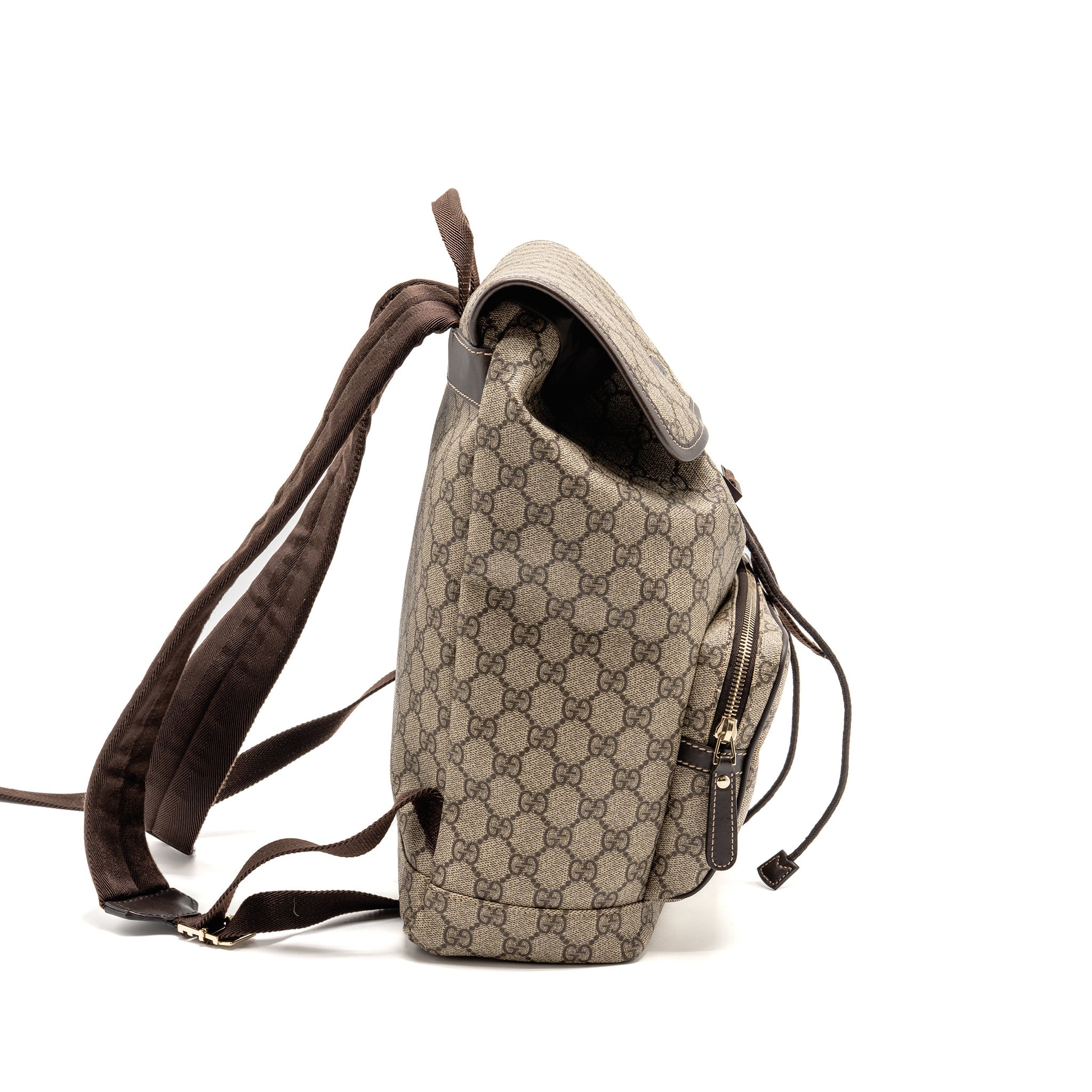 GUCCI SINGLE BUCKLE BACKPACK GG SUPREME CANVAS BROWN SHW