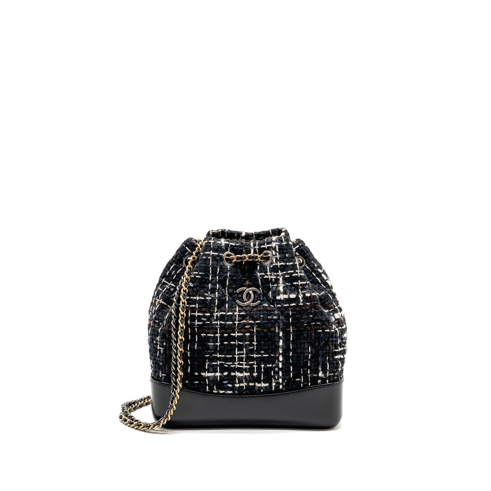 CHANEL SMALL GABRIELLE TWEED BACKPACK BLACK/WHITE/BROWN MULTICOLOUR HARDWARE