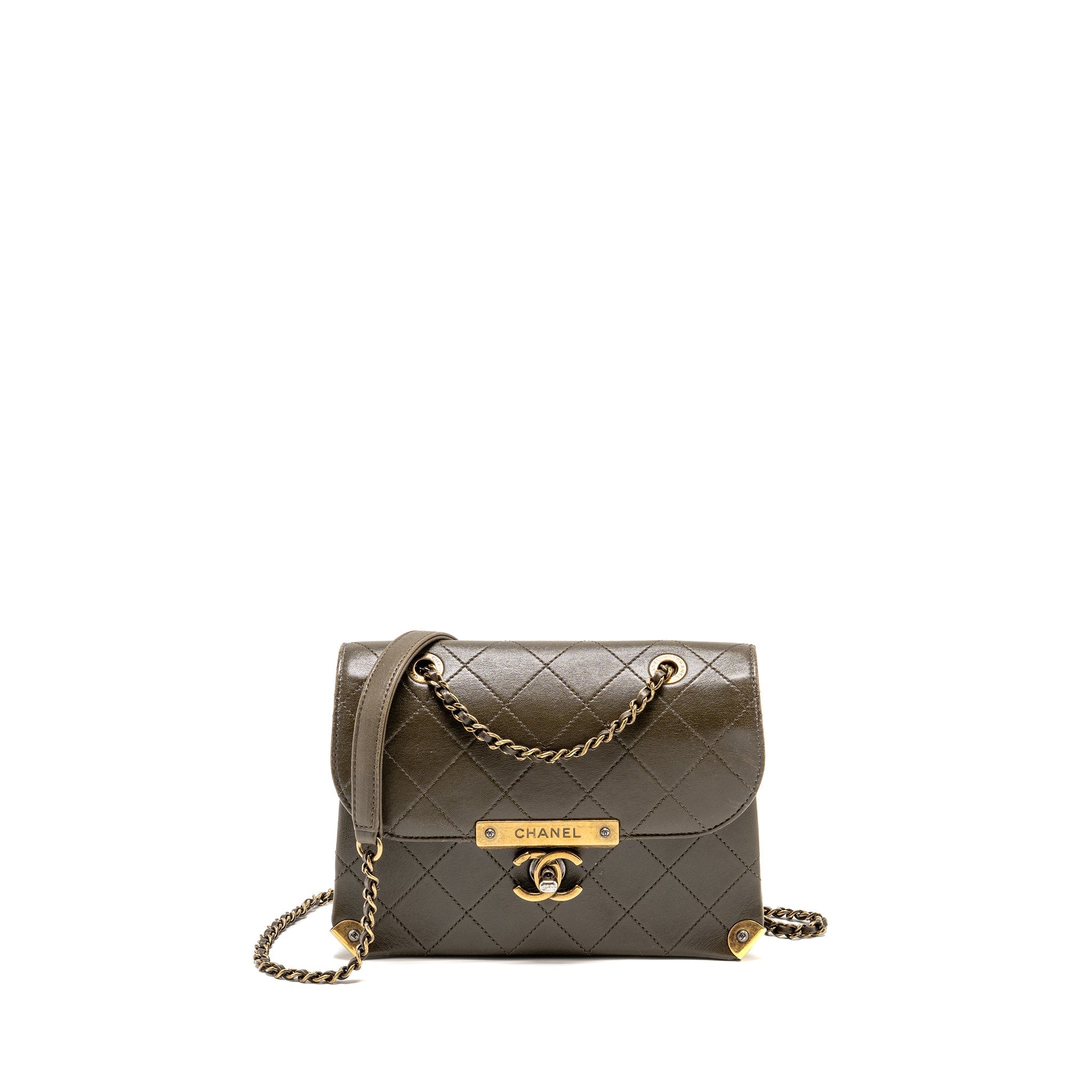 CHANEL QUILTED MESSENGER FLAP BAG LAMBSKIN OLIVE GREEN MULTICOLOUR HARDWARE