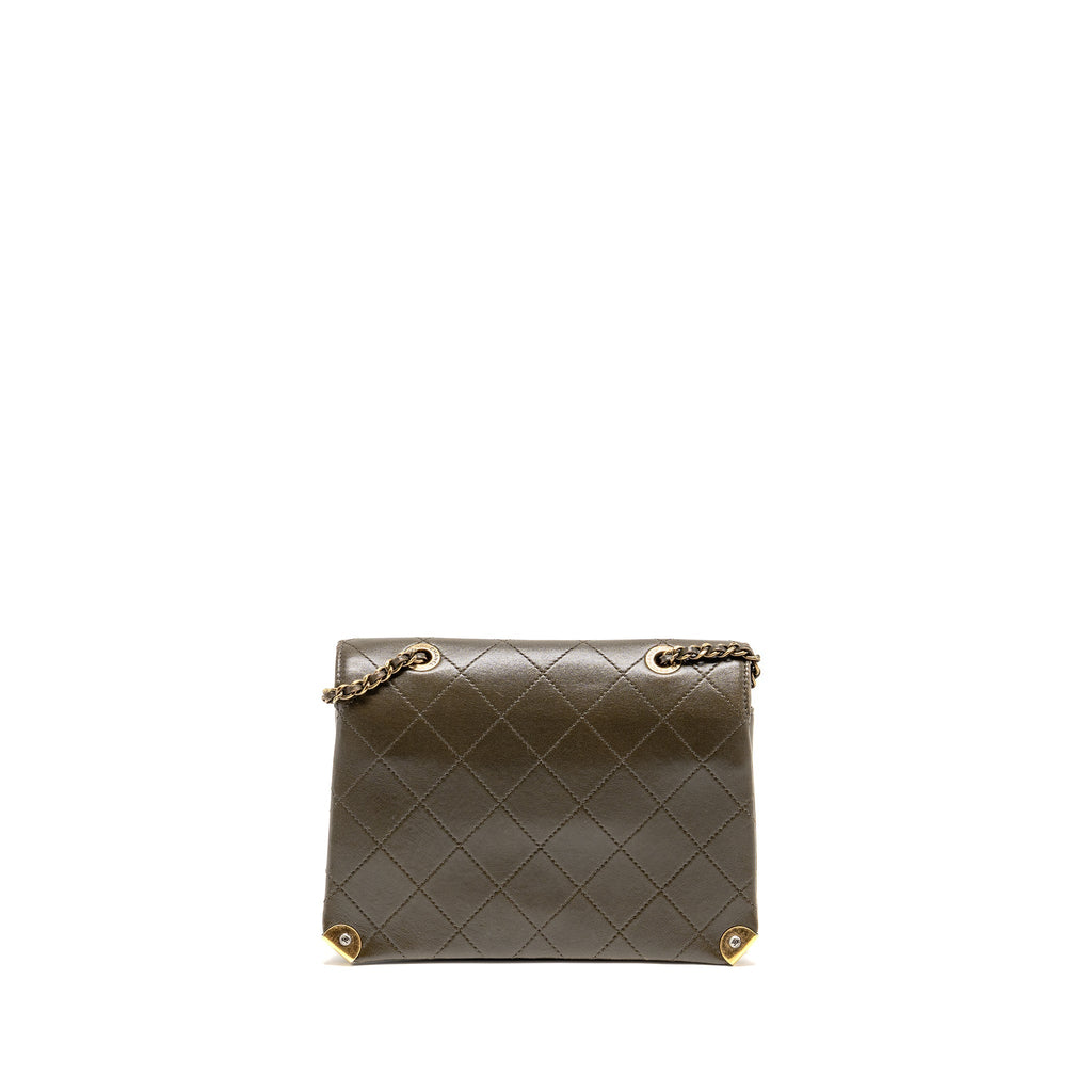 CHANEL QUILTED MESSENGER FLAP BAG LAMBSKIN OLIVE GREEN MULTICOLOUR HARDWARE