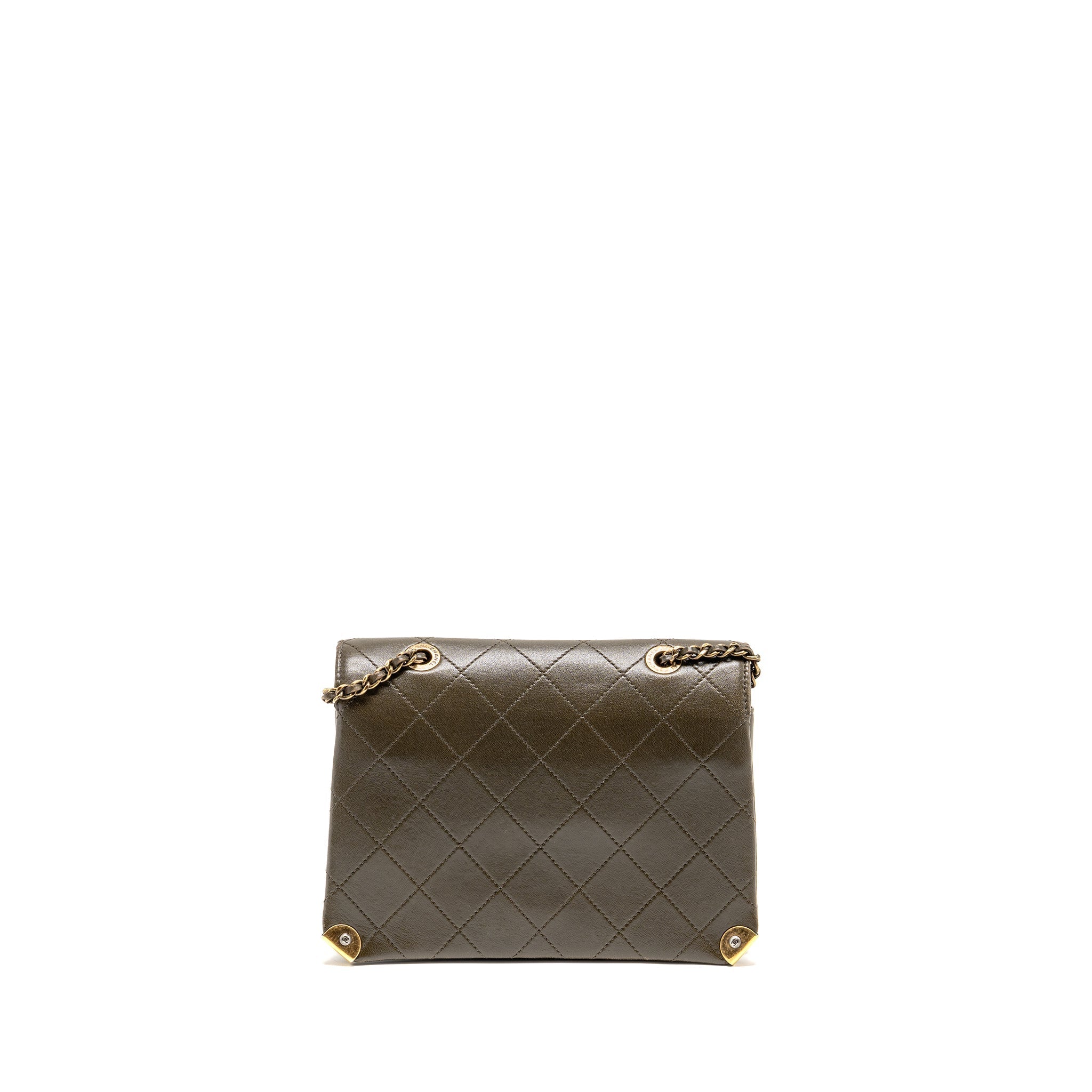 CHANEL QUILTED MESSENGER FLAP BAG LAMBSKIN OLIVE GREEN MULTICOLOUR HARDWARE