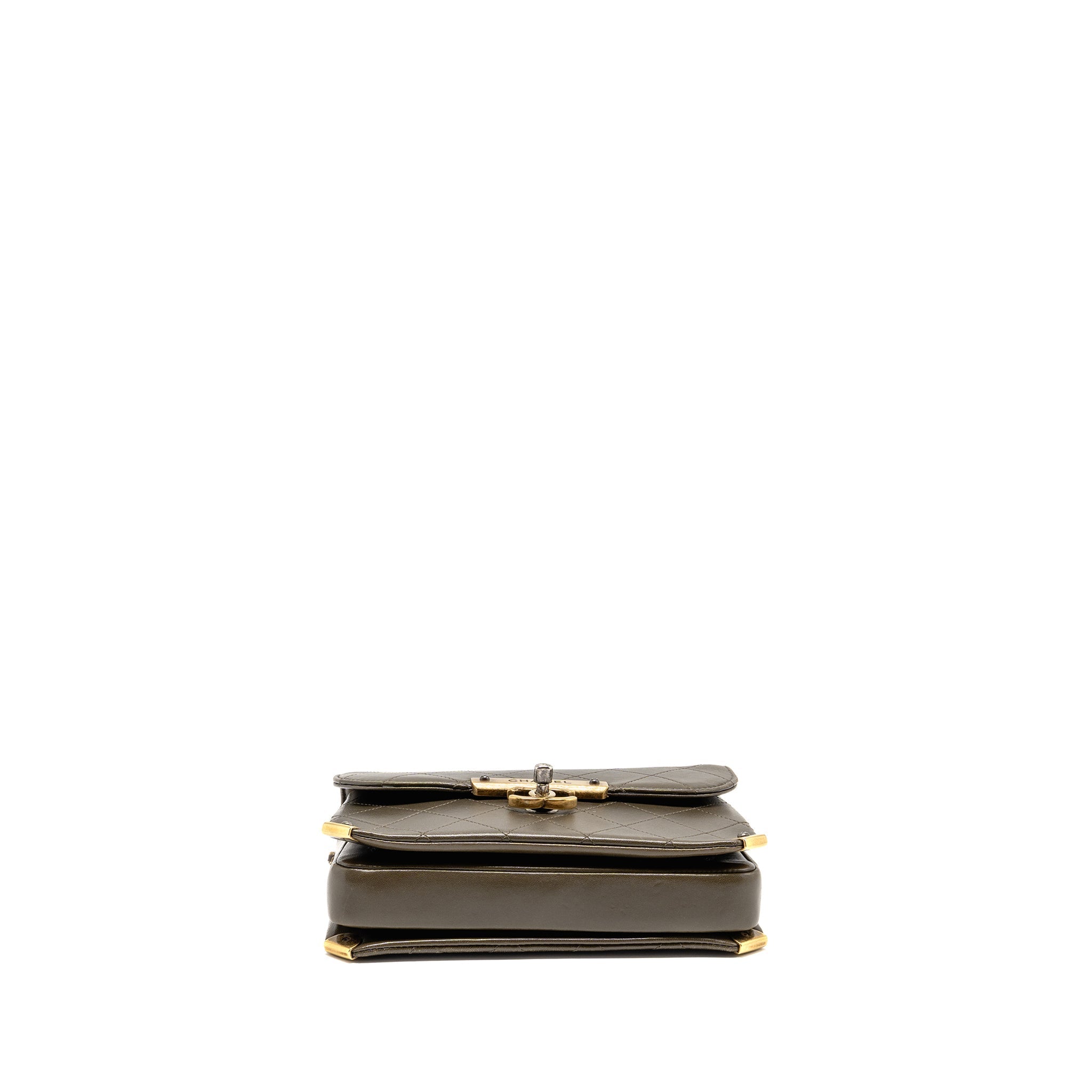 CHANEL QUILTED MESSENGER FLAP BAG LAMBSKIN OLIVE GREEN MULTICOLOUR HARDWARE
