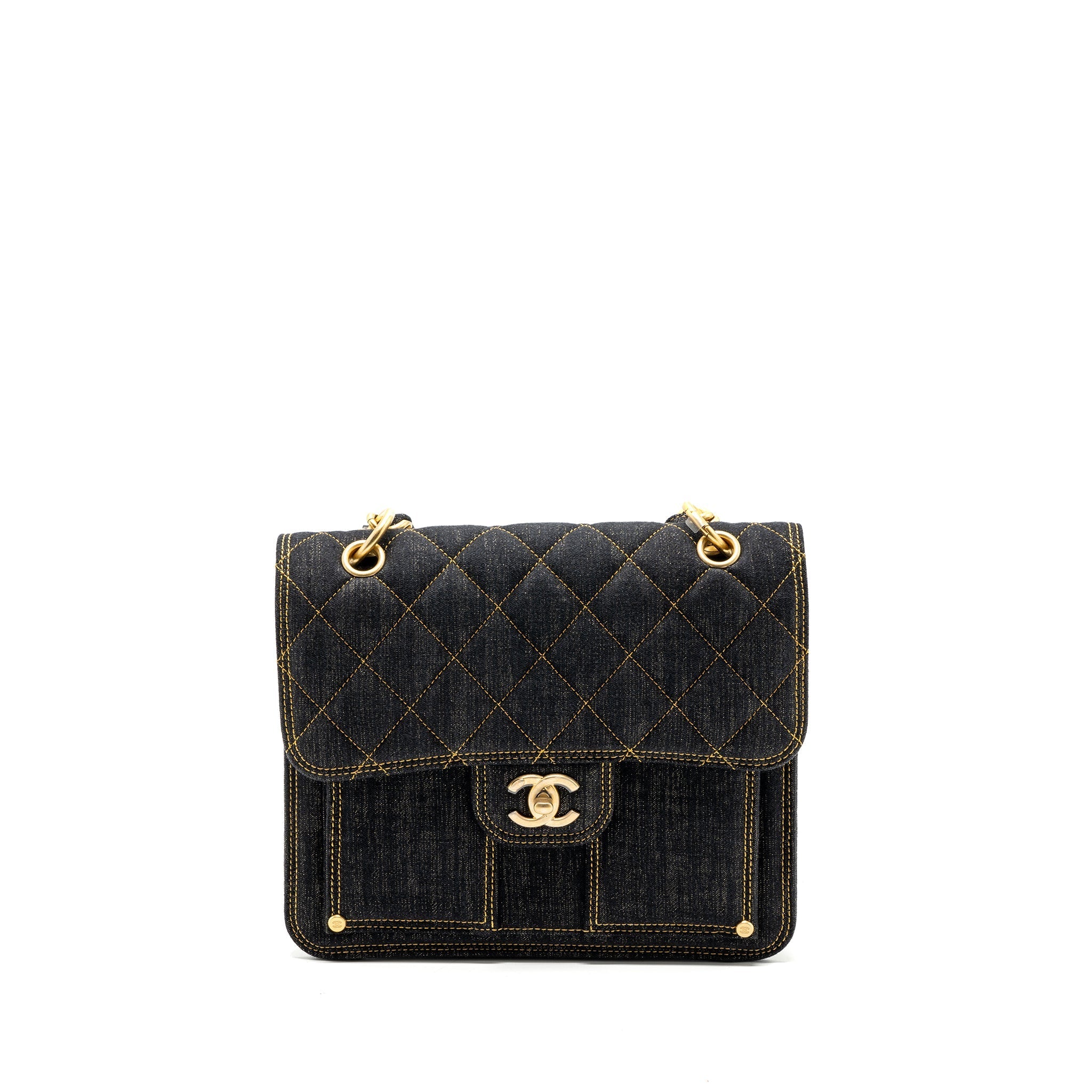 CHANEL 23S FLAP BACKPACK DENIM DARK BLUE BRUSHED GHW (MICROCHIP)