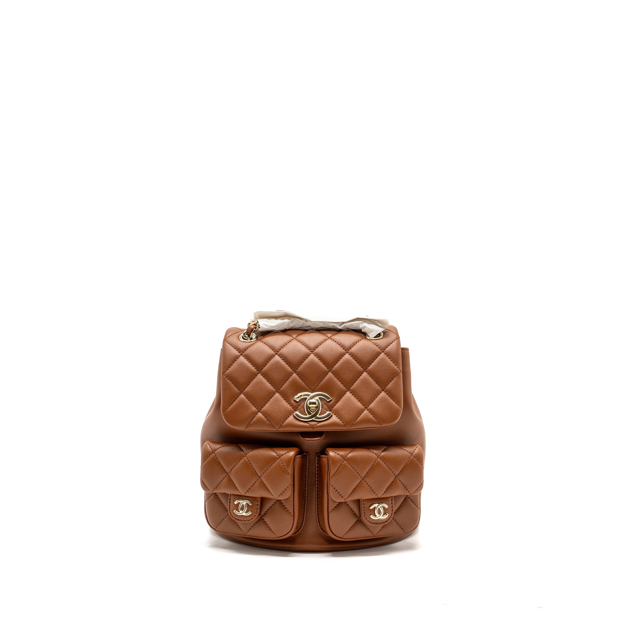 CHANEL 23A TRIPLE PACK BACKPACK CALFSKIN CARAMEL LGHW (MICROCHIP)