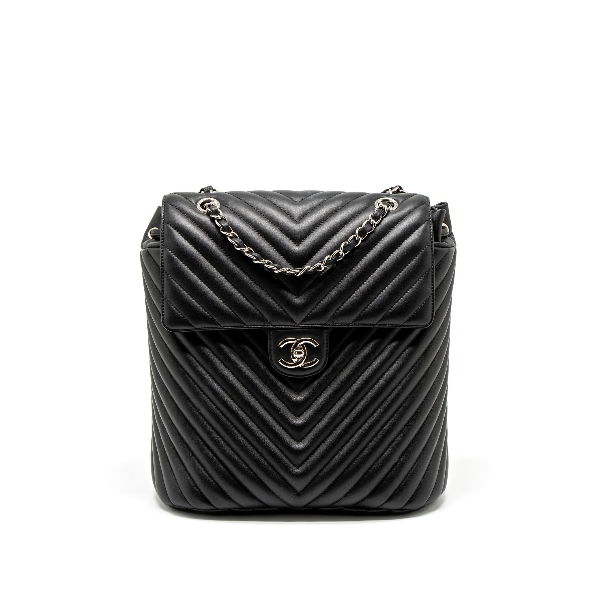 CHANEL URBAN SPIRIT BACKPACK CHEVRON CALFSKIN BLACK SHW