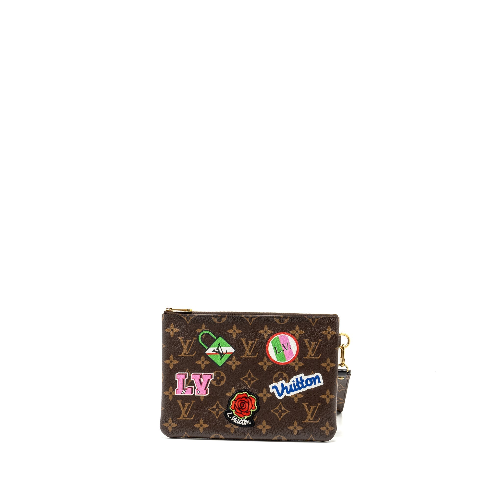 LOUIS VUITTON TRAVEL STICKERS CITY POUCH MONOGRAM CANVAS GHW