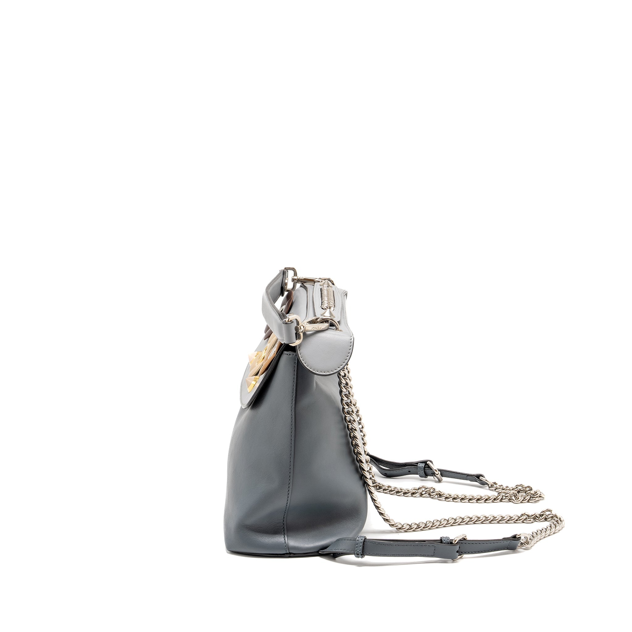 FENDI FLOWERLAND 2 WAY SHOULDER BAG/BACKPACK CALFSKIN GREY MULTICOLOUR HARDWARE