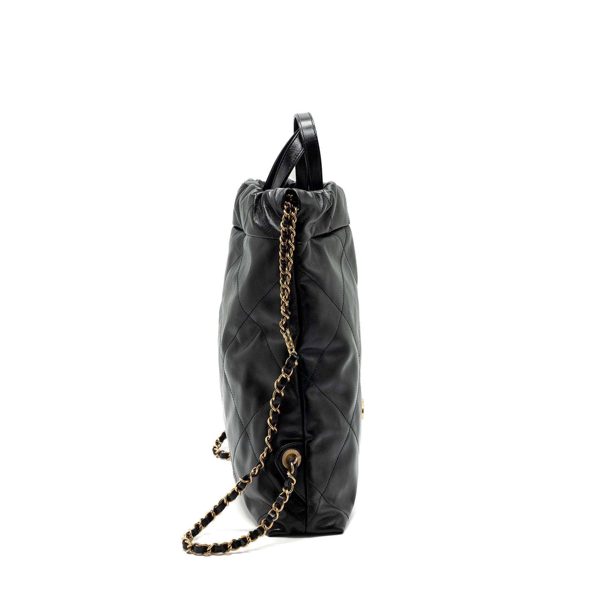 CHANEL 22 BACKPACK SHINY CALFSKIN BLACK GHW(MICROCHIP)