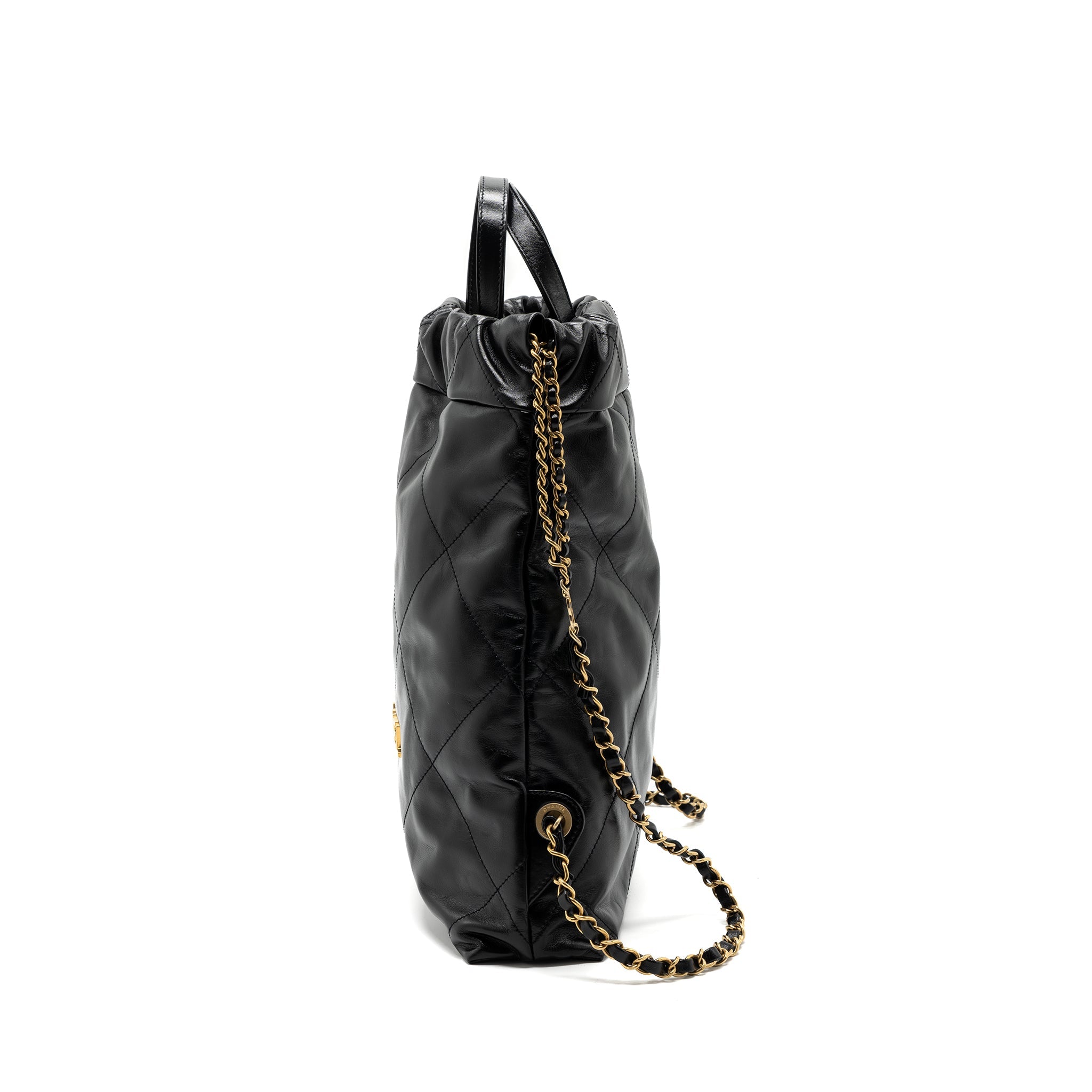 CHANEL 22 BACKPACK SHINY CALFSKIN BLACK GHW(MICROCHIP)