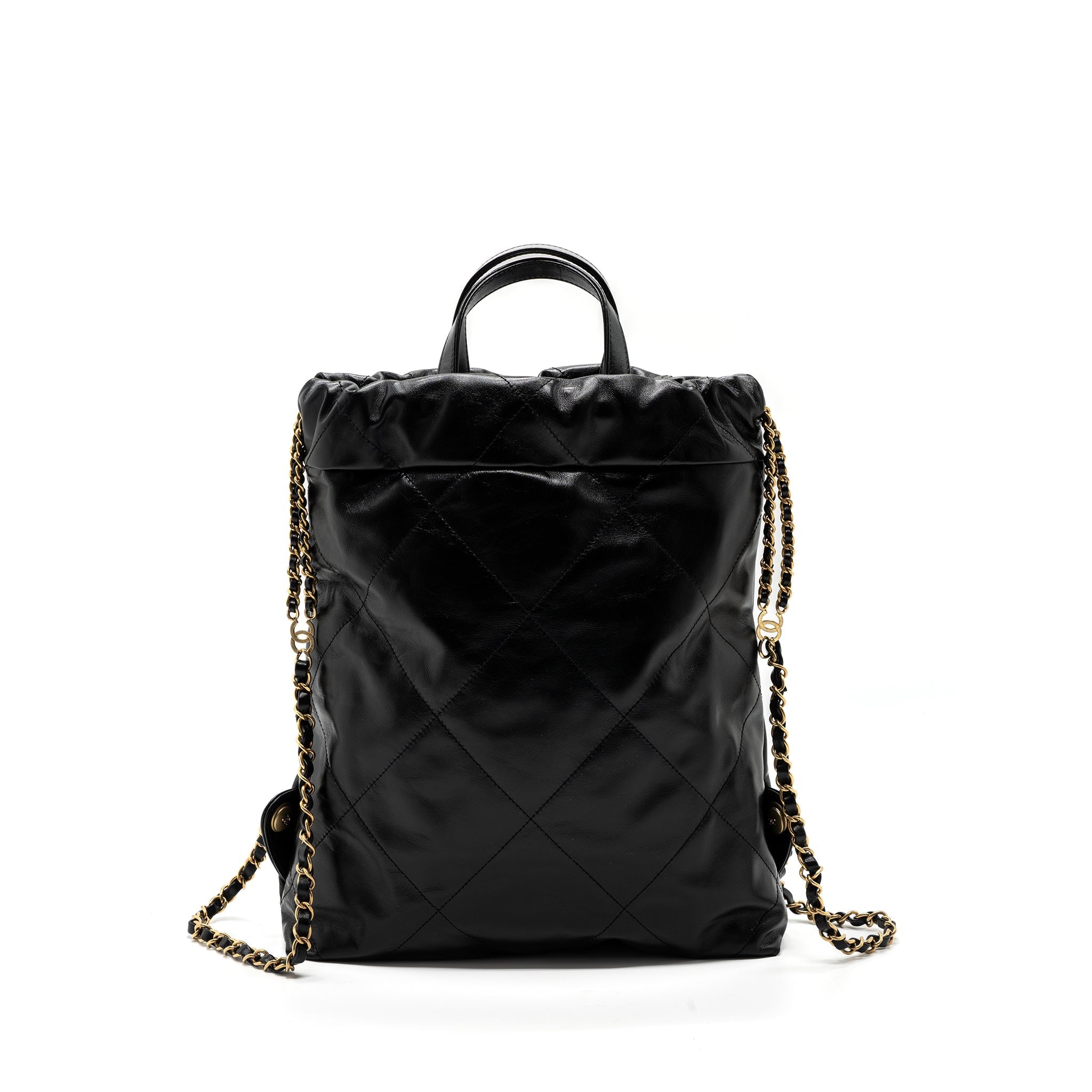 CHANEL 22 BACKPACK SHINY CALFSKIN BLACK GHW(MICROCHIP)
