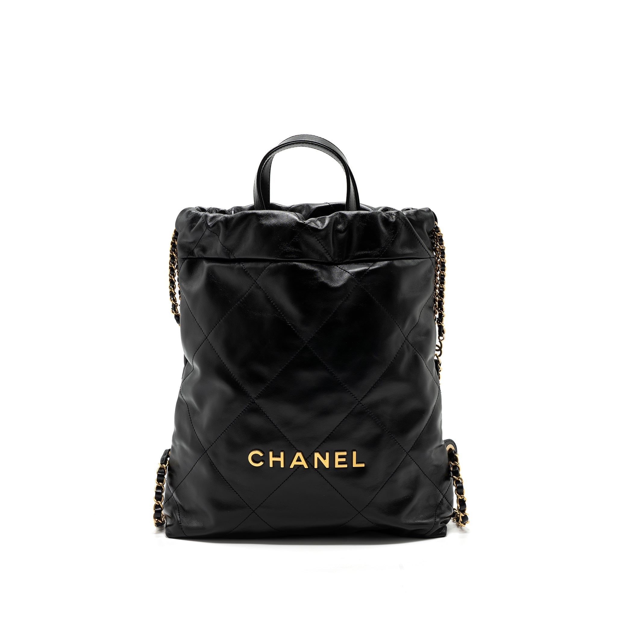 CHANEL 22 BACKPACK SHINY CALFSKIN BLACK GHW(MICROCHIP)