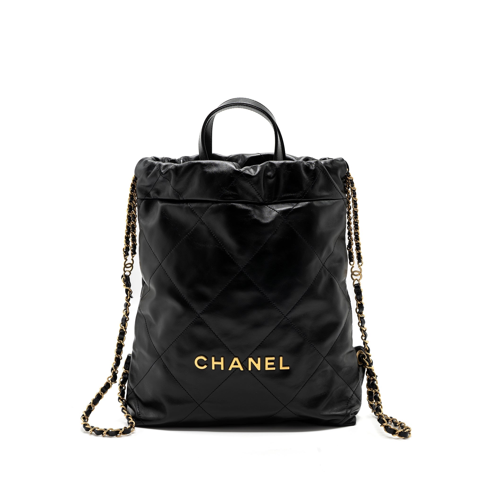 CHANEL 22 BACKPACK SHINY CALFSKIN BLACK GHW(MICROCHIP)