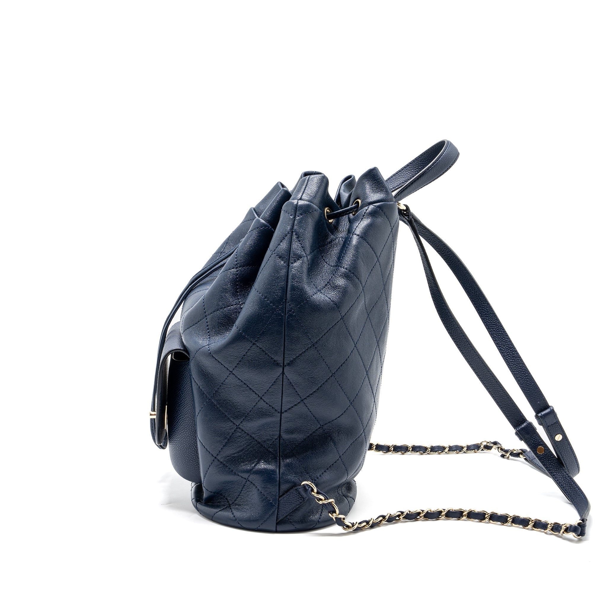 CHANEL DRAWSTRING BACKPACK LAMBSKIN / GRAINED CALFSKIN DARK BLUE LGHW