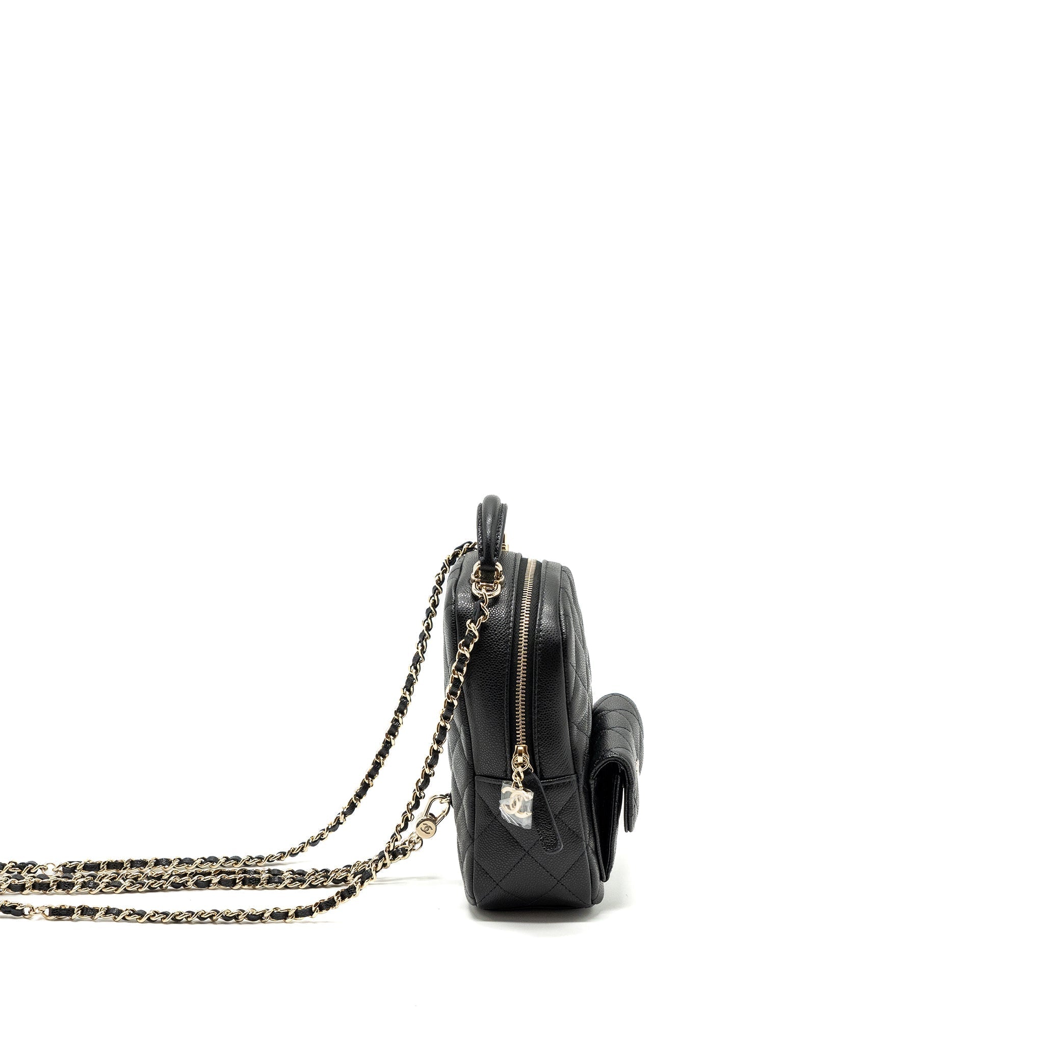 CHANEL 24C MINI BACKPACK/CROSSBODY BAG CAVIAR BLACK LGHW (MICROCHIP)