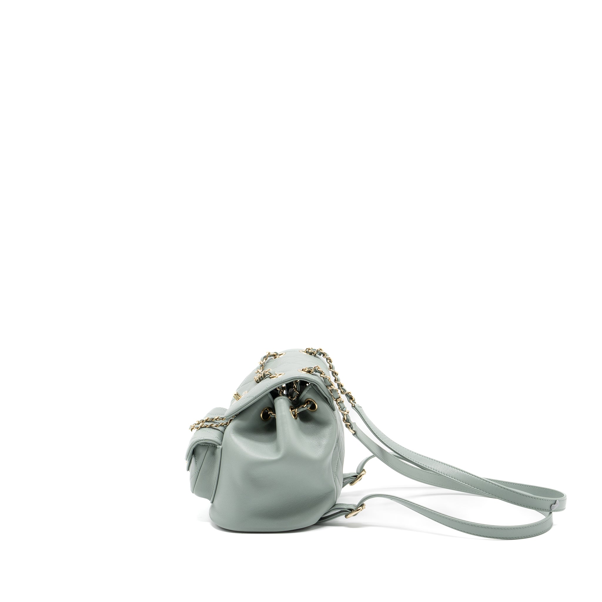 CHANEL 23C MINI DUMA BACKPACK CALFSKIN LIGHT GREY LGHW (MICROCHIP)