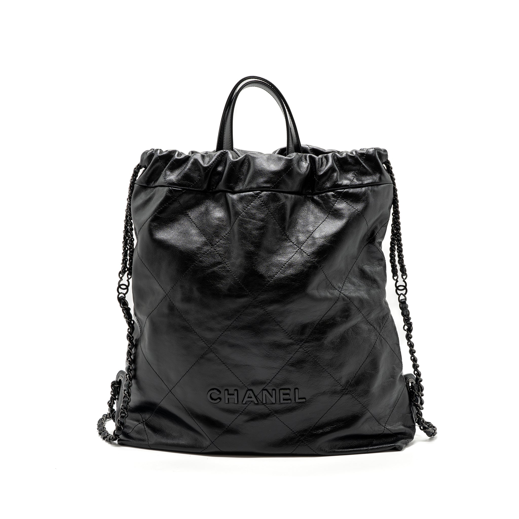 CHANEL 22 BACKPACK CALFSKIN SO BLACK / BLACK HARDWARE (MICROCHIP)
