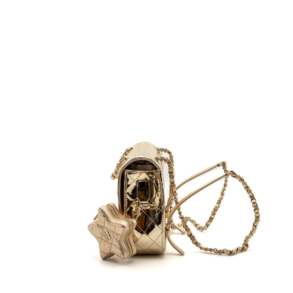 CHANEL 24C BACKPACK WITH STAR PATENT GOLD LGHW (MICROCHIP)