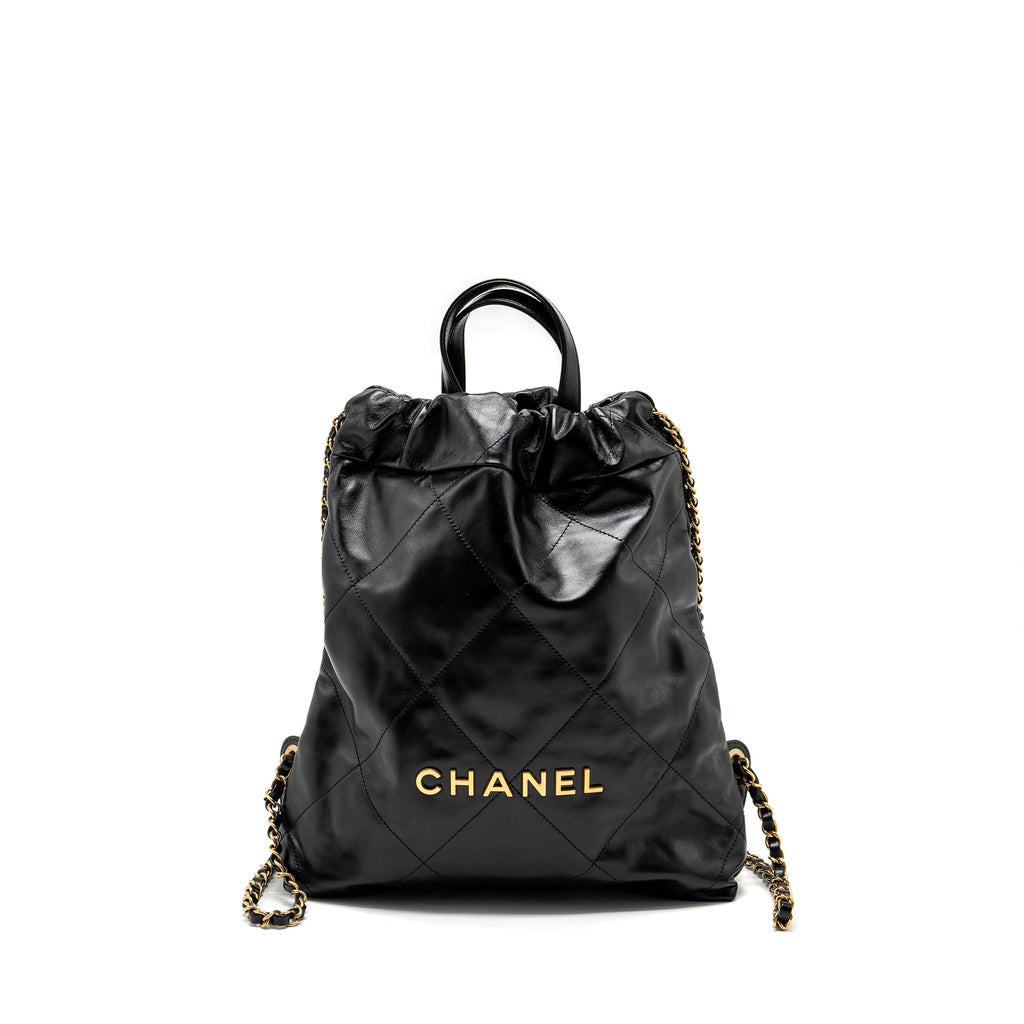 CHANEL 22 BACKPACK SHINY CALFSKIN  BLACK GHW (MICROCHIP)