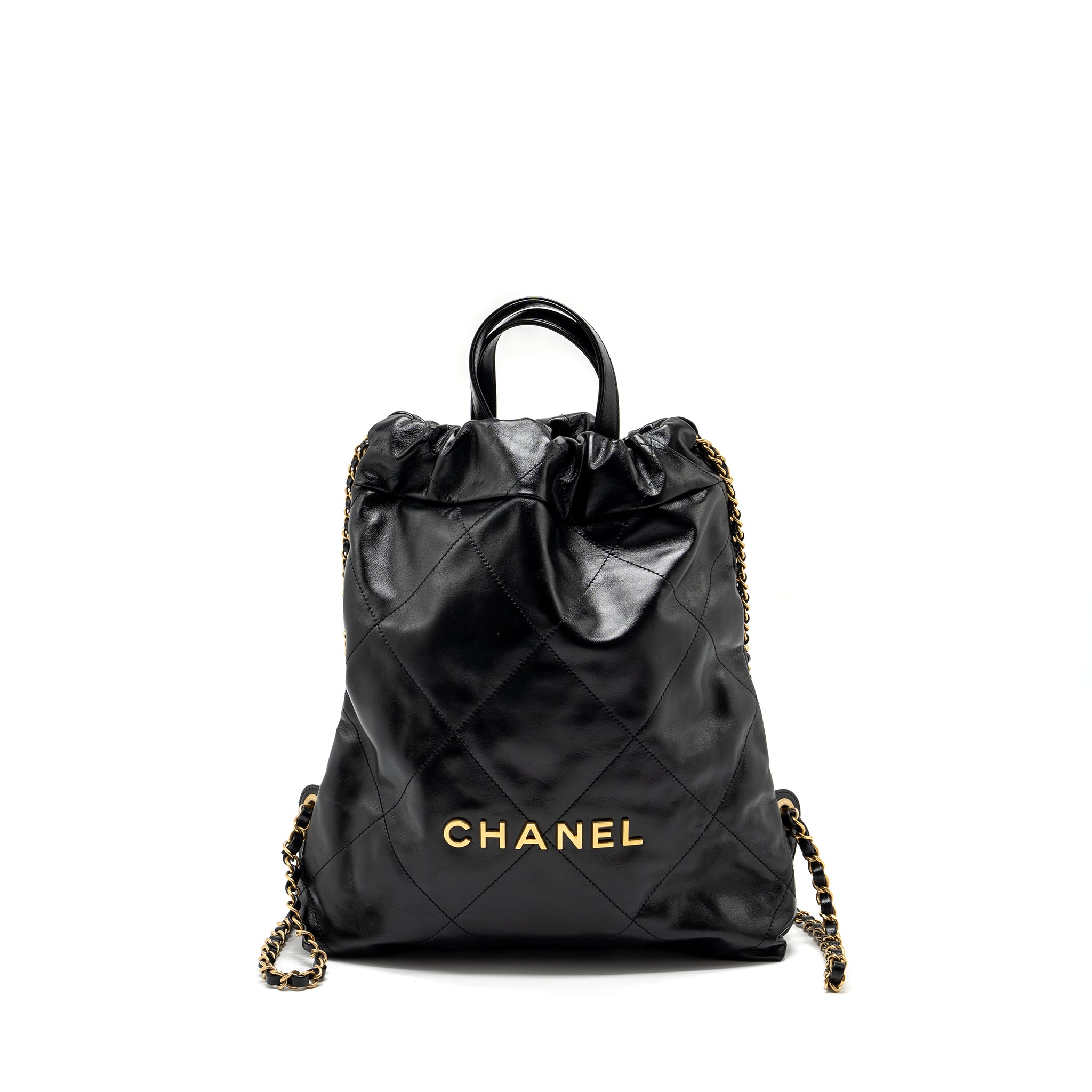 CHANEL 22 BACKPACK SHINY CALFSKIN  BLACK GHW (MICROCHIP)