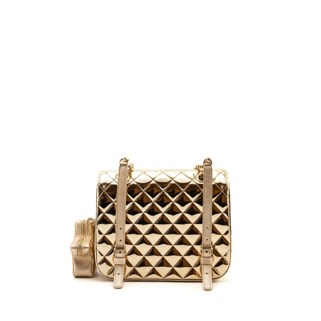 CHANEL 24C BACKPACK WITH STAR PATENT GOLD LGHW (MICROCHIP)