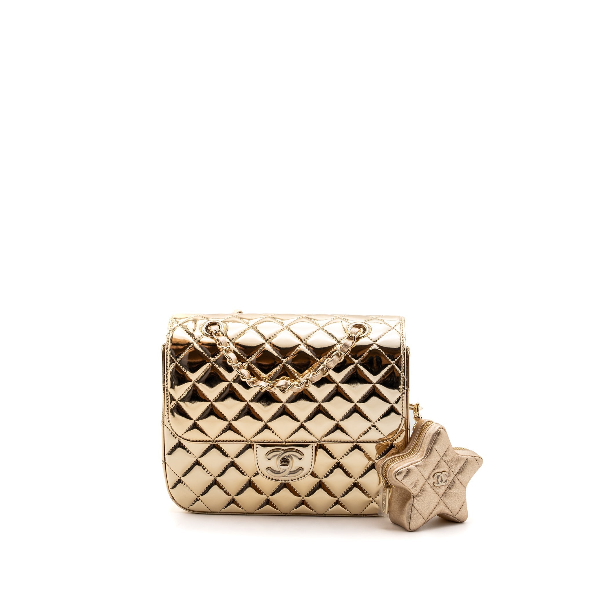CHANEL 24C BACKPACK WITH STAR PATENT GOLD LGHW (MICROCHIP)