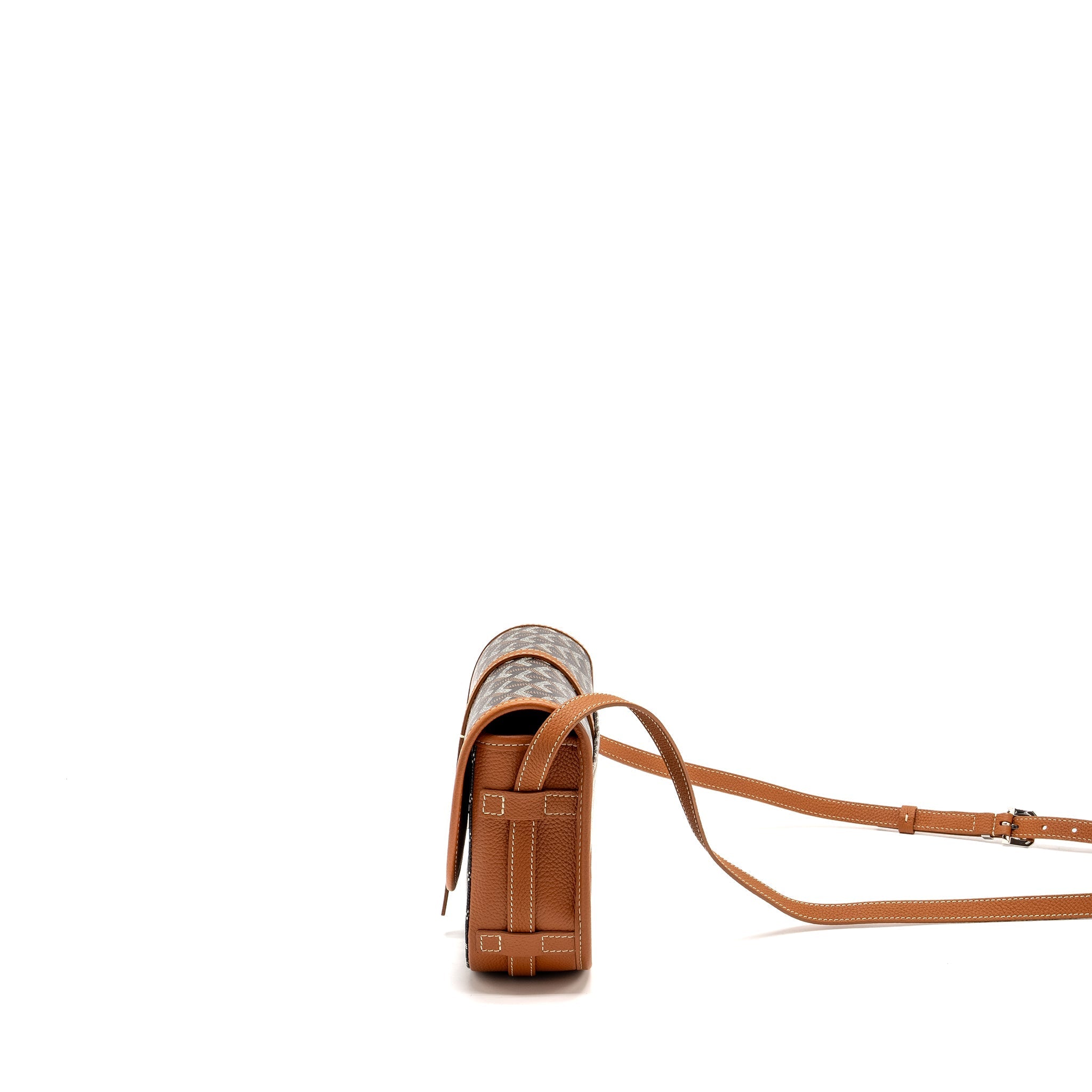 GOYARD BELVEDERE PM MESSENGER BAG GOYARDLINE CANVAS/CALFSKIN BLACK/TAN SHW
