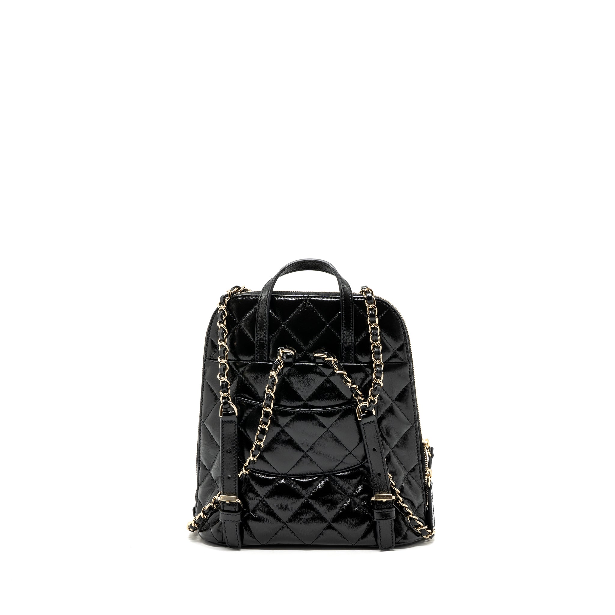 CHANEL 22A BACKPACK PATENT BLACK LGHW (MICROCHIP)