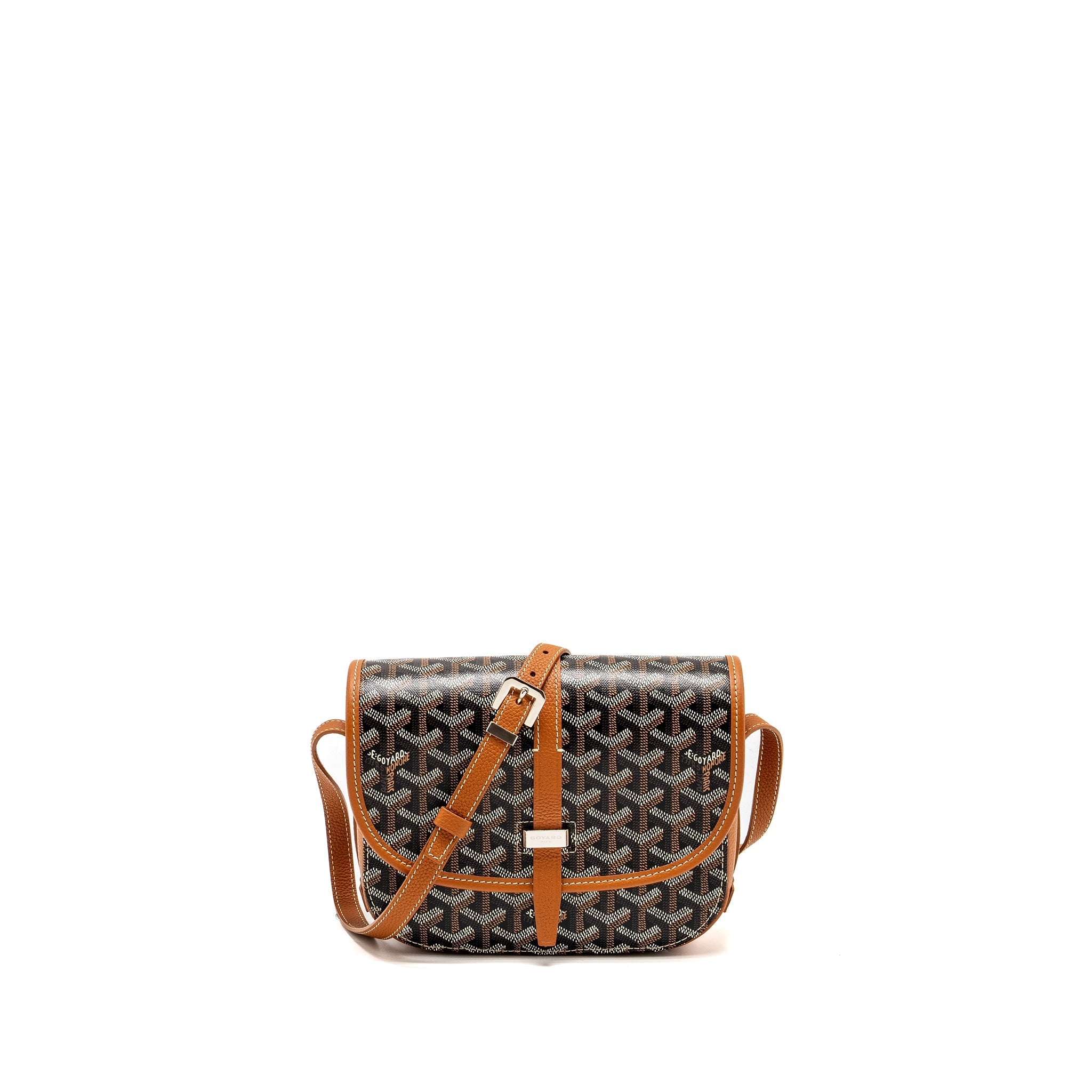 GOYARD BELVEDERE PM MESSENGER BAG GOYARDLINE CANVAS/CALFSKIN BLACK/TAN SHW