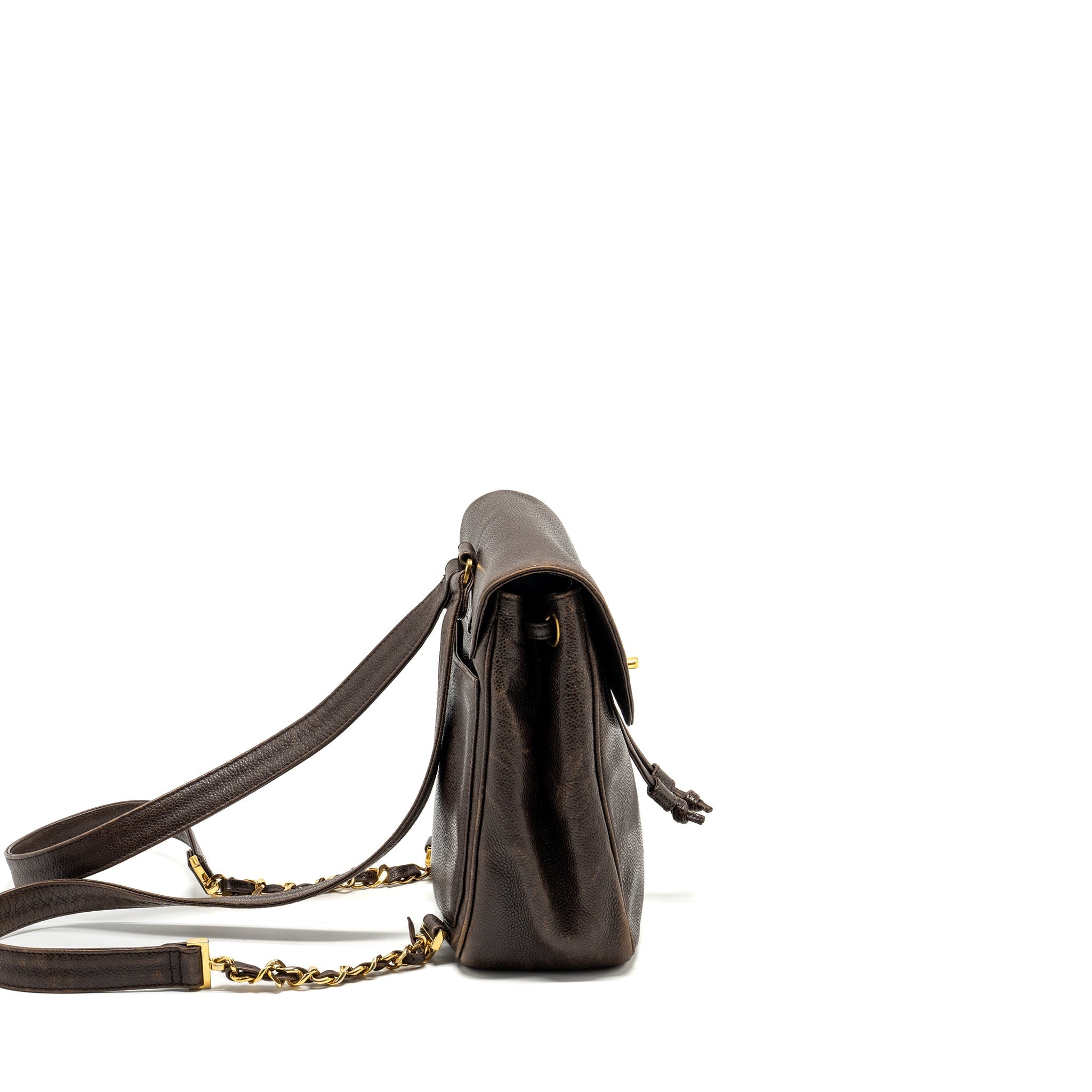 CHANEL VINTAGE FLAP BACKPACK CAVIAR BROWN GHW