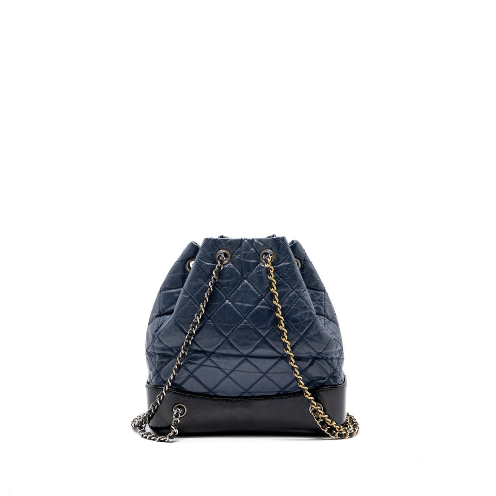 CHANEL SMALL GABRIELLE BACKPACK AGED CALFSKIN NAVY BLUE/ BLACK RUTHENIUM HARDWARE
