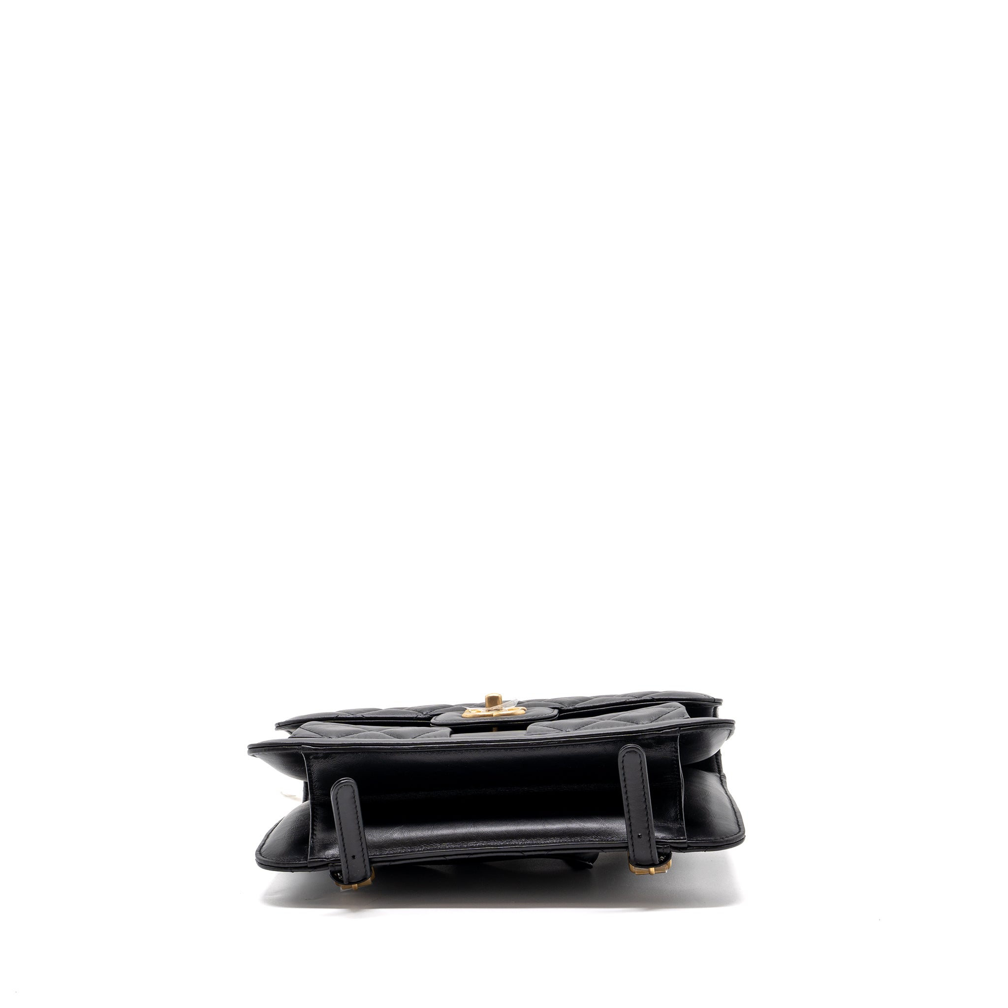 CHANEL 23S FLAP BACKPACK CALFSKIN BLACK BRUSHED GHW (MICROCHIP)