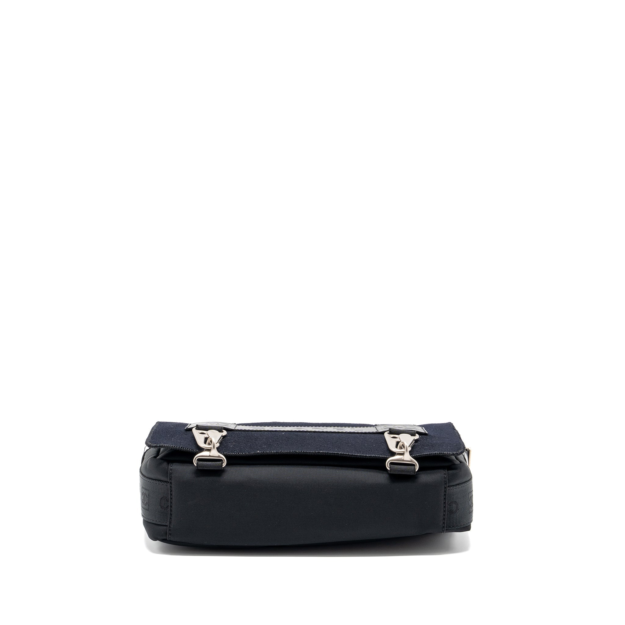 CHANEL VINTAGE MESSENGER SHOULDER BAG FELT/CANVAS BLACK SHW