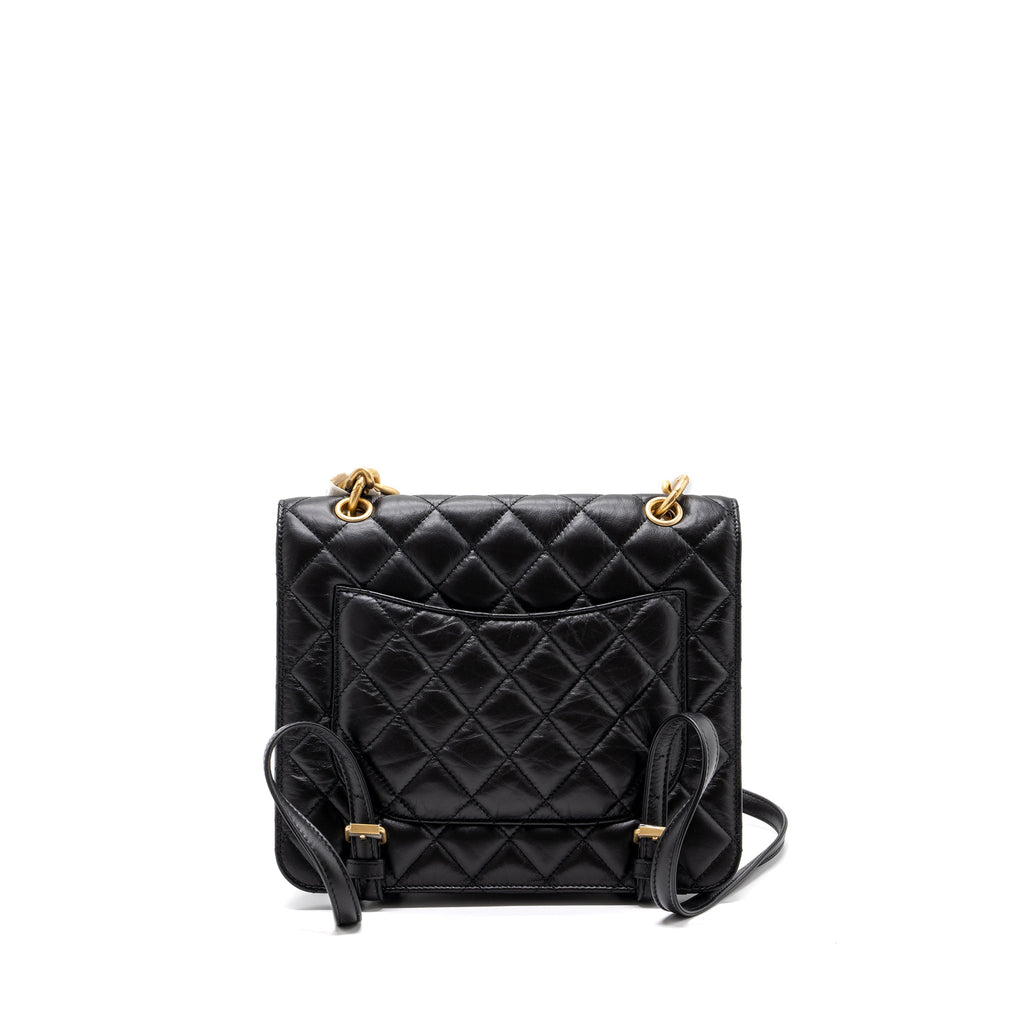 CHANEL 23S FLAP BACKPACK CALFSKIN BLACK BRUSHED GHW (MICROCHIP)