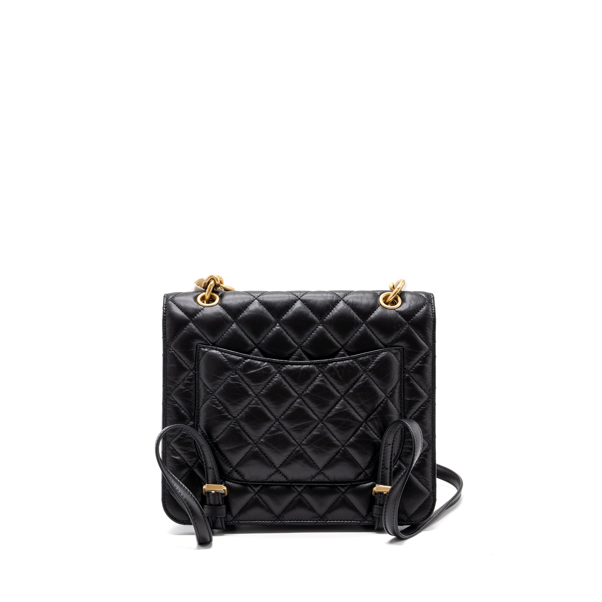 CHANEL 23S FLAP BACKPACK CALFSKIN BLACK BRUSHED GHW (MICROCHIP)