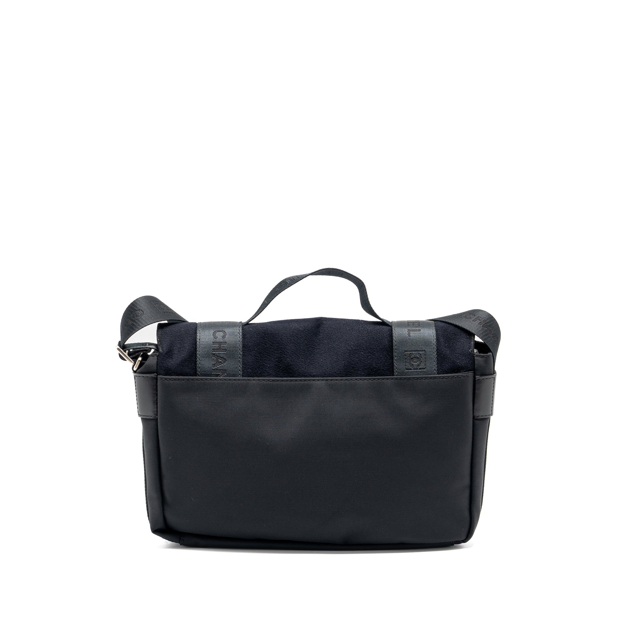 CHANEL VINTAGE MESSENGER SHOULDER BAG FELT/CANVAS BLACK SHW