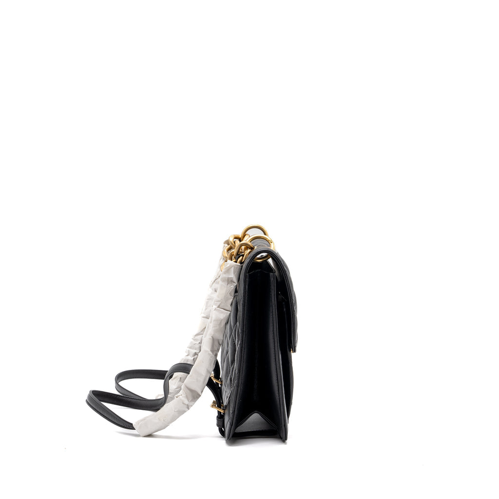 CHANEL 23S FLAP BACKPACK CALFSKIN BLACK BRUSHED GHW (MICROCHIP)