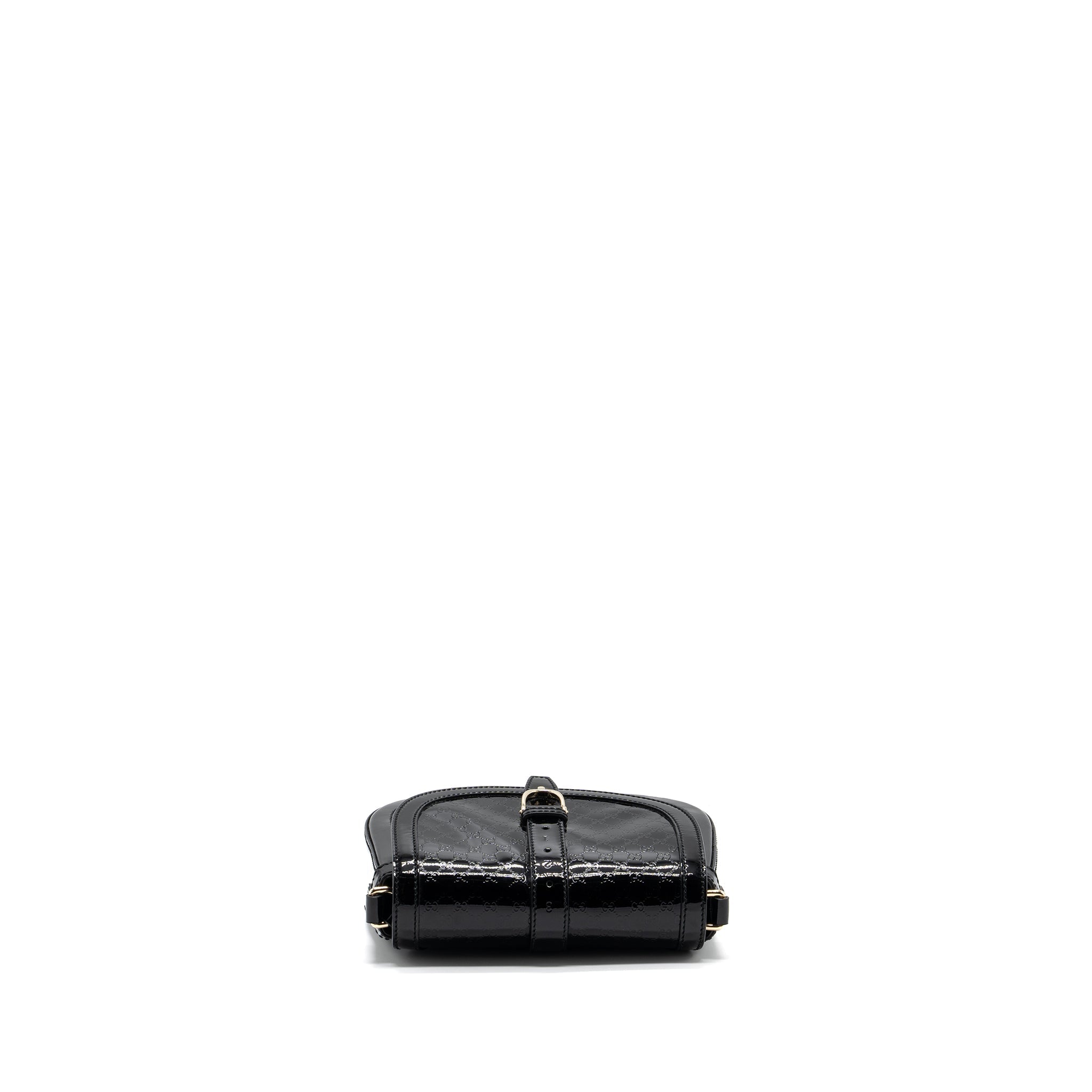 GUCCI MESSENGER CROSSBODY BAG PATENT BLACK LGHW