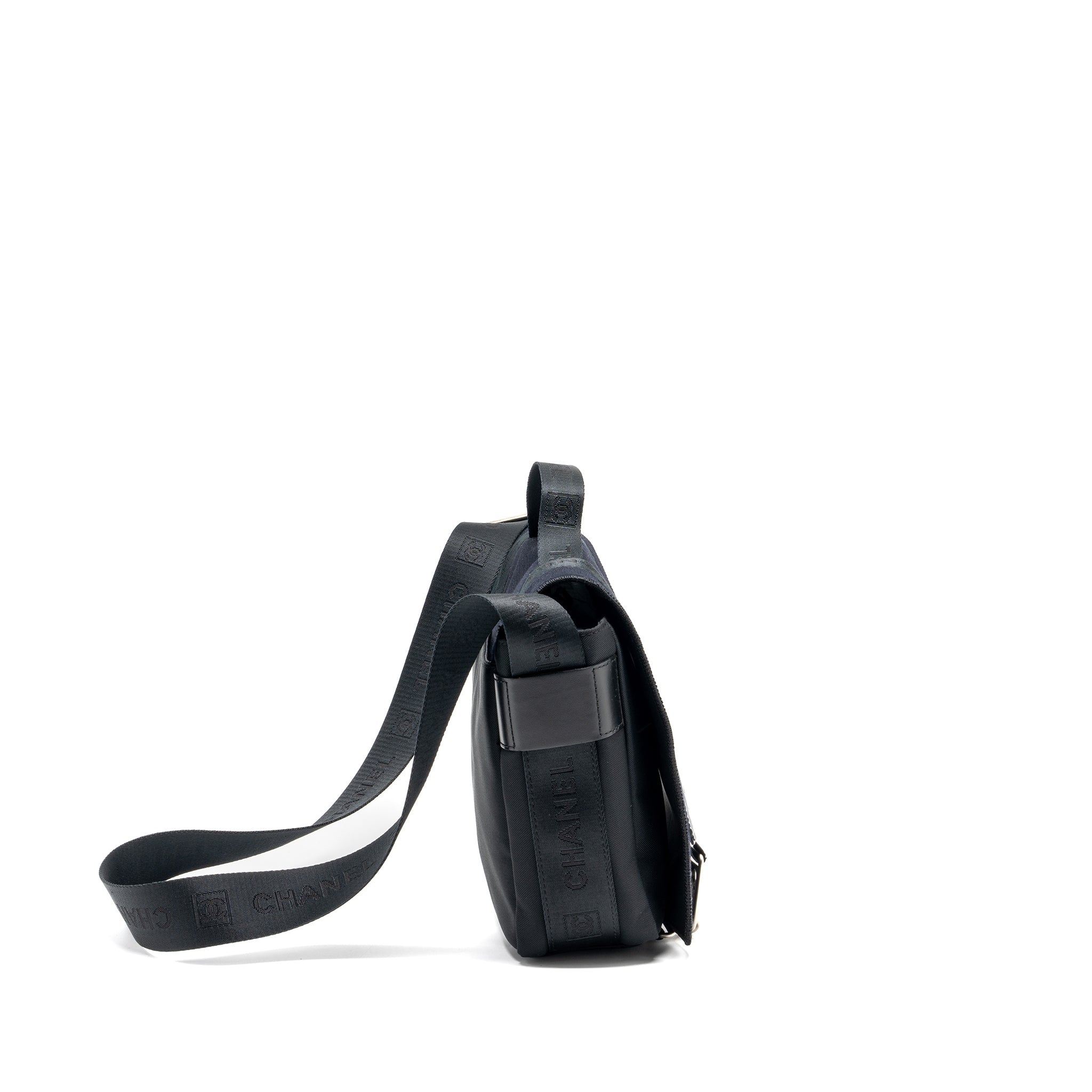 CHANEL VINTAGE MESSENGER SHOULDER BAG FELT/CANVAS BLACK SHW