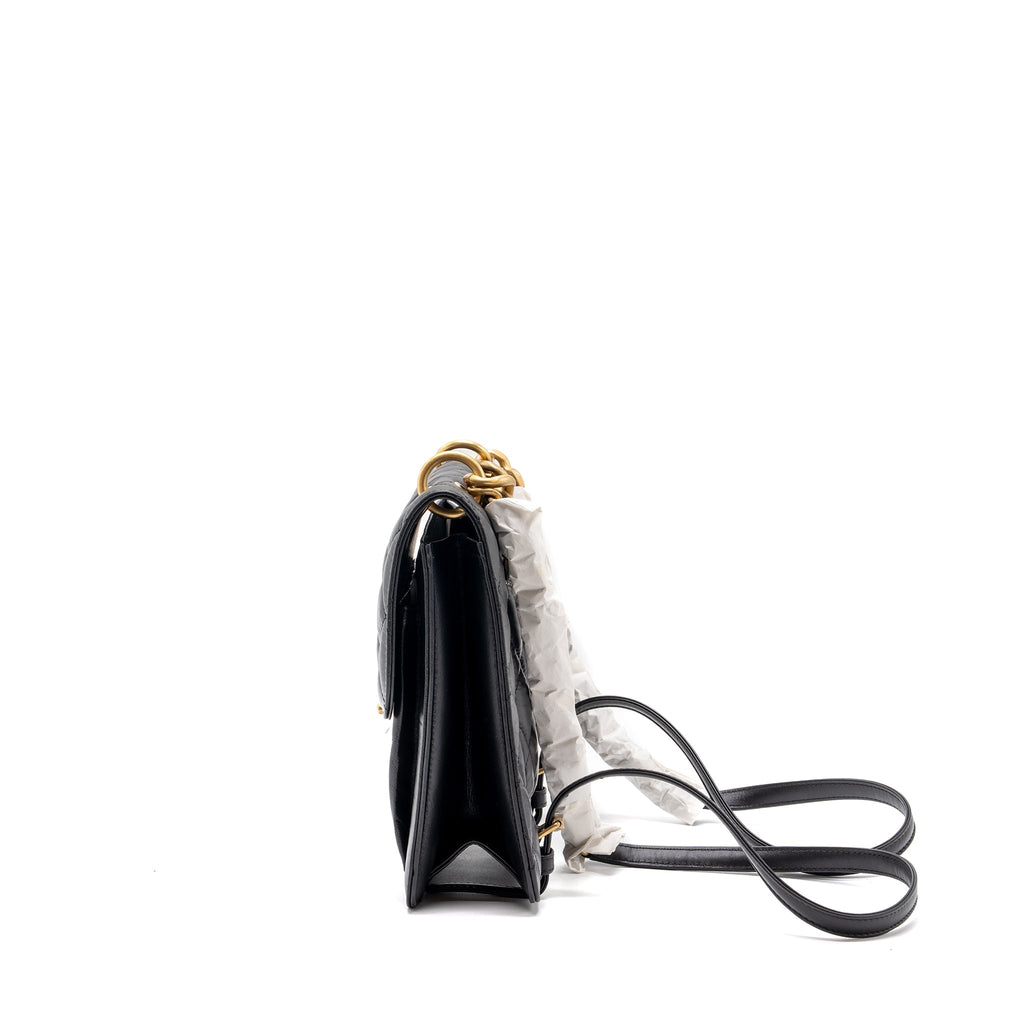 CHANEL 23S FLAP BACKPACK CALFSKIN BLACK BRUSHED GHW (MICROCHIP)