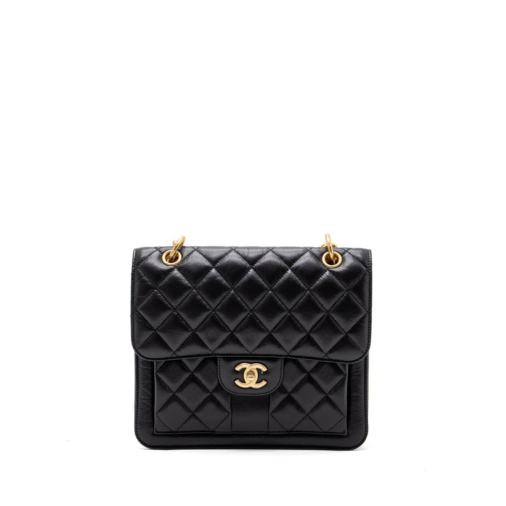 CHANEL 23S FLAP BACKPACK CALFSKIN BLACK BRUSHED GHW (MICROCHIP)