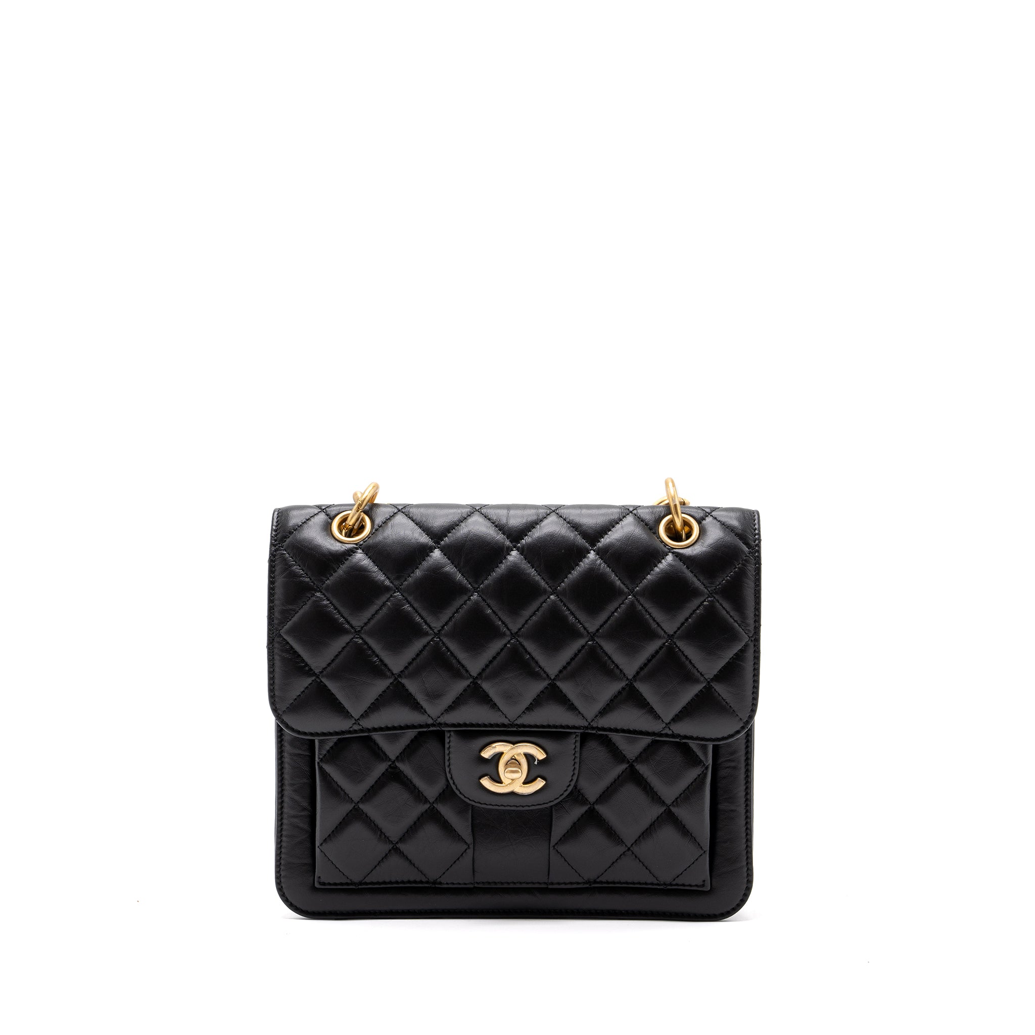 CHANEL 23S FLAP BACKPACK CALFSKIN BLACK BRUSHED GHW (MICROCHIP)