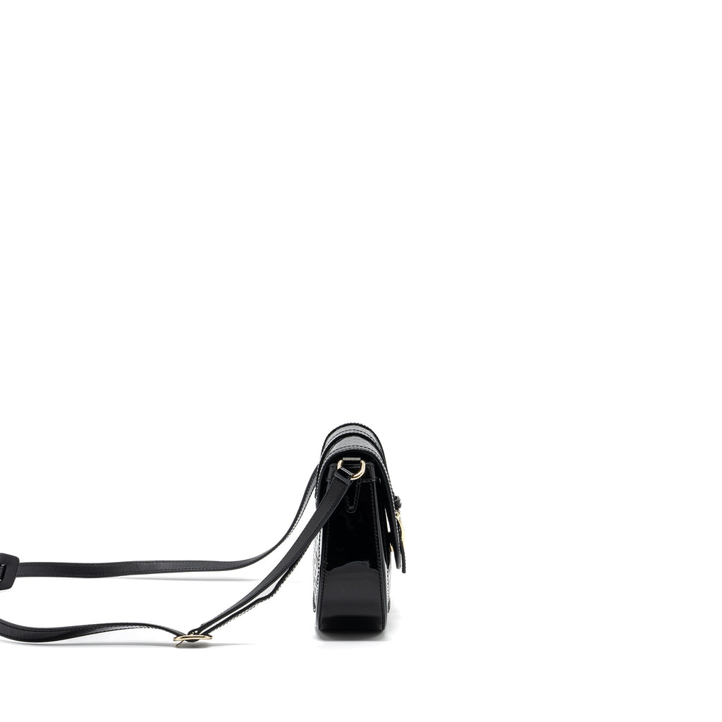 GUCCI MESSENGER CROSSBODY BAG PATENT BLACK LGHW
