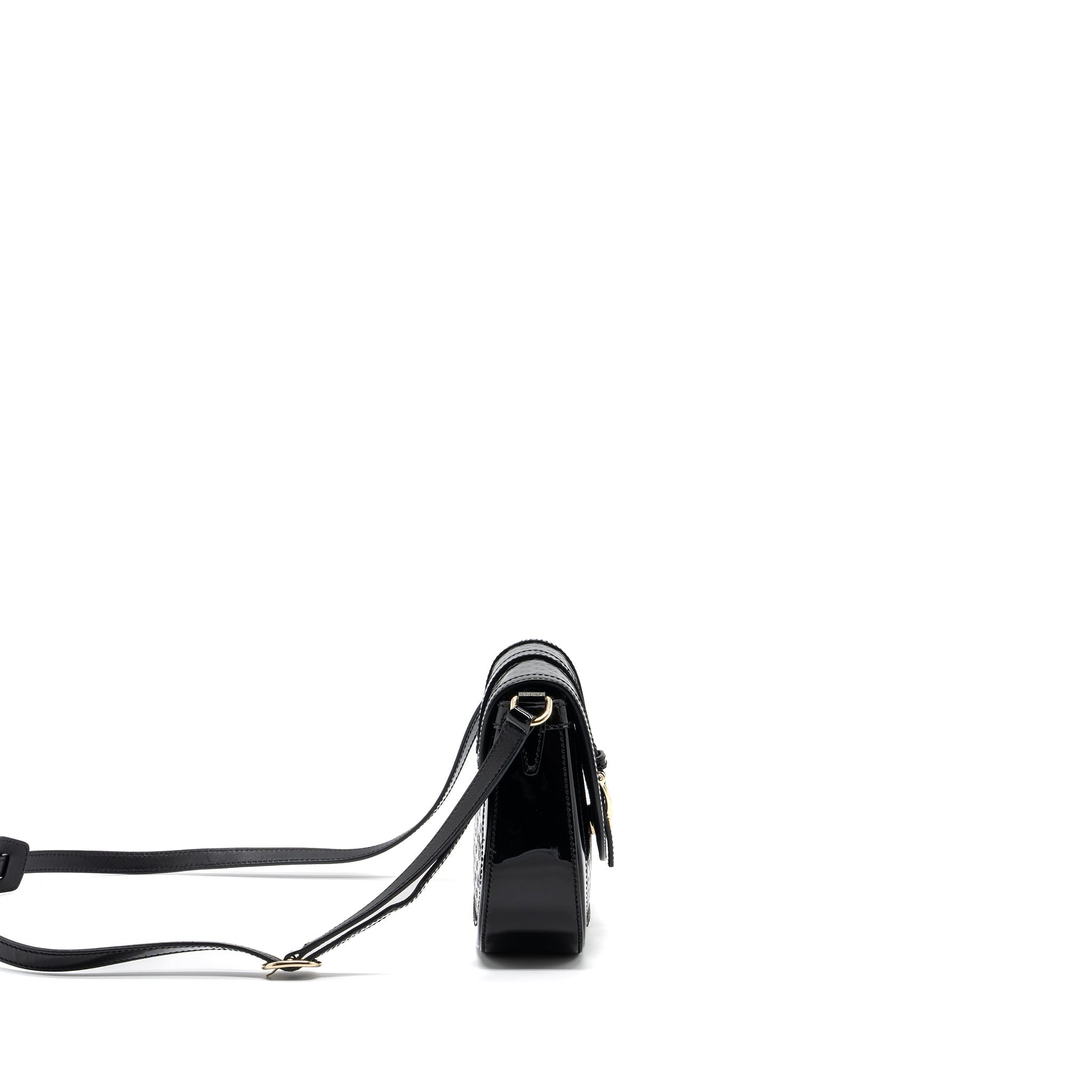 GUCCI MESSENGER CROSSBODY BAG PATENT BLACK LGHW