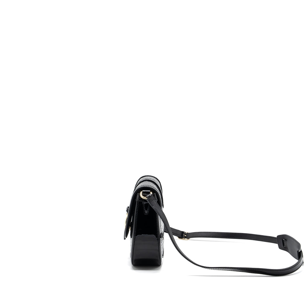 GUCCI MESSENGER CROSSBODY BAG PATENT BLACK LGHW
