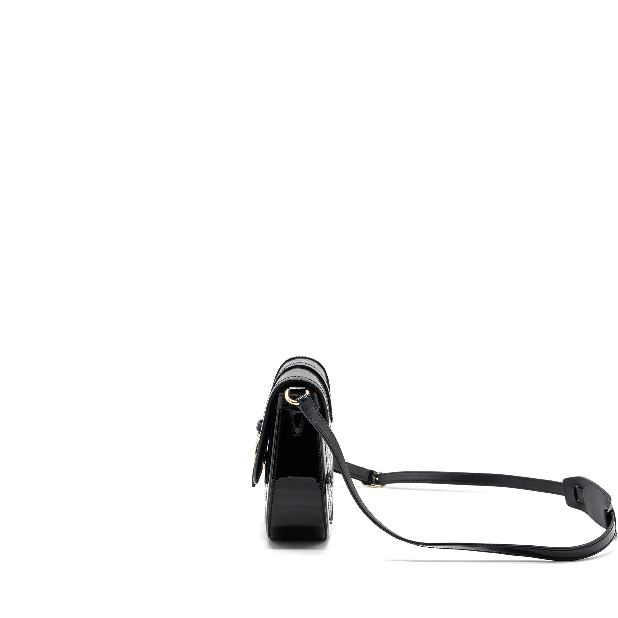 GUCCI MESSENGER CROSSBODY BAG PATENT BLACK LGHW