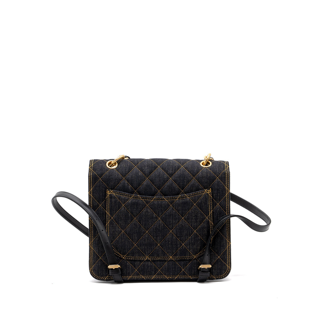 CHANEL 23S FLAP BACKPACK DENIM DARK BLUE BRUSHED GHW (MICROCHIP)