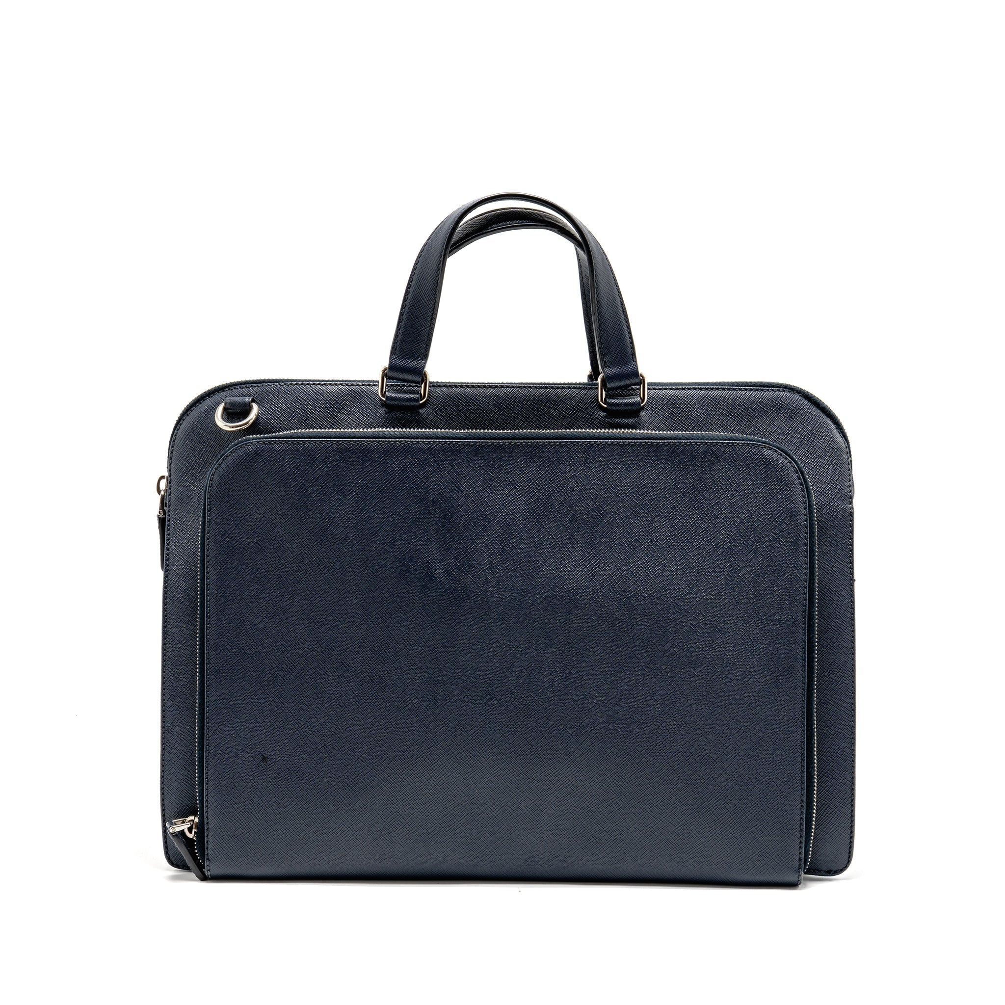 PRADA SAFFIANO TRAVEL BRIEFCASE CALFSKIN DARK BLUE SHW
