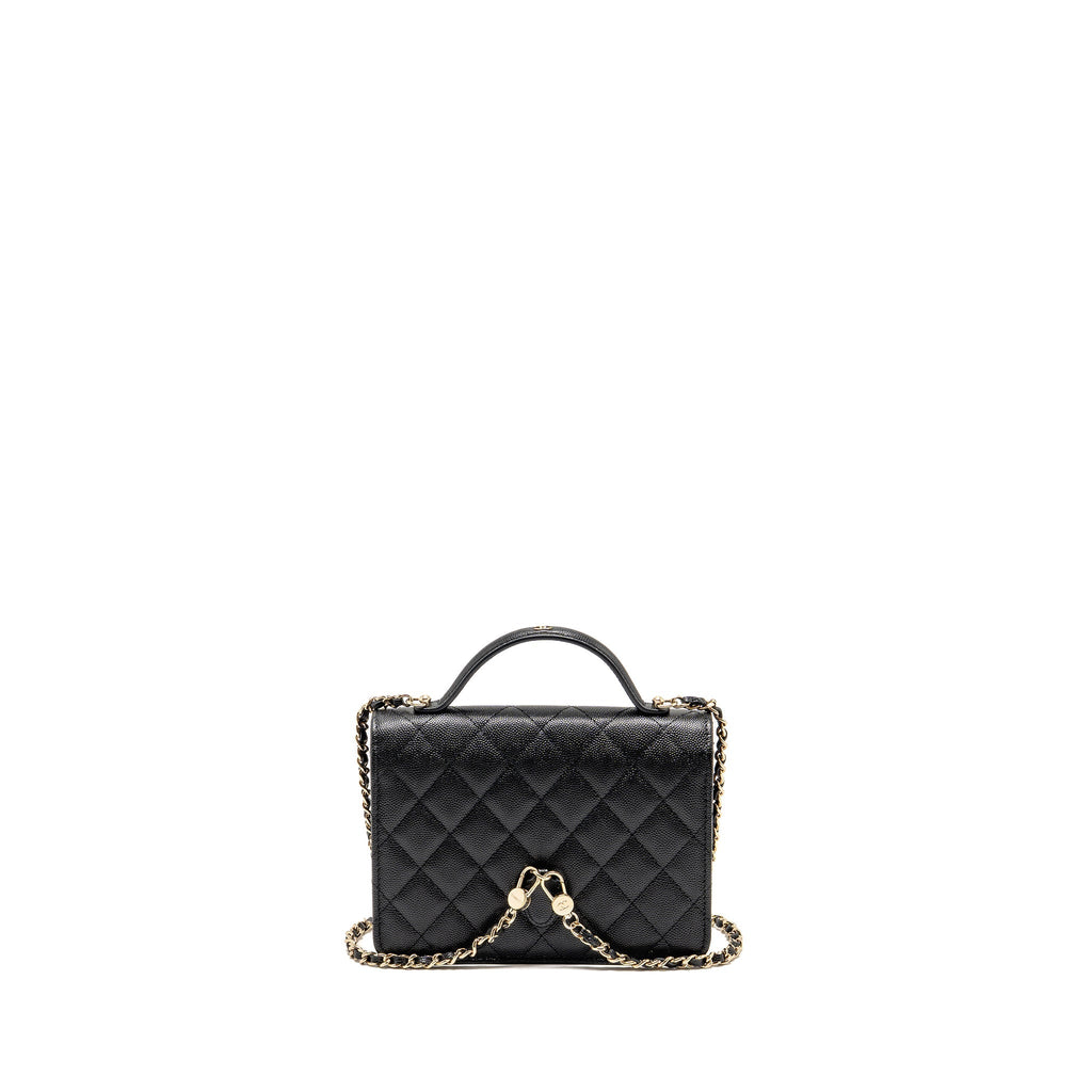 CHANEL 25C QUILTED CC TOP HANDLE MINI BACKPACK CAVIAR BLACK LGHW (MICROCHIP)