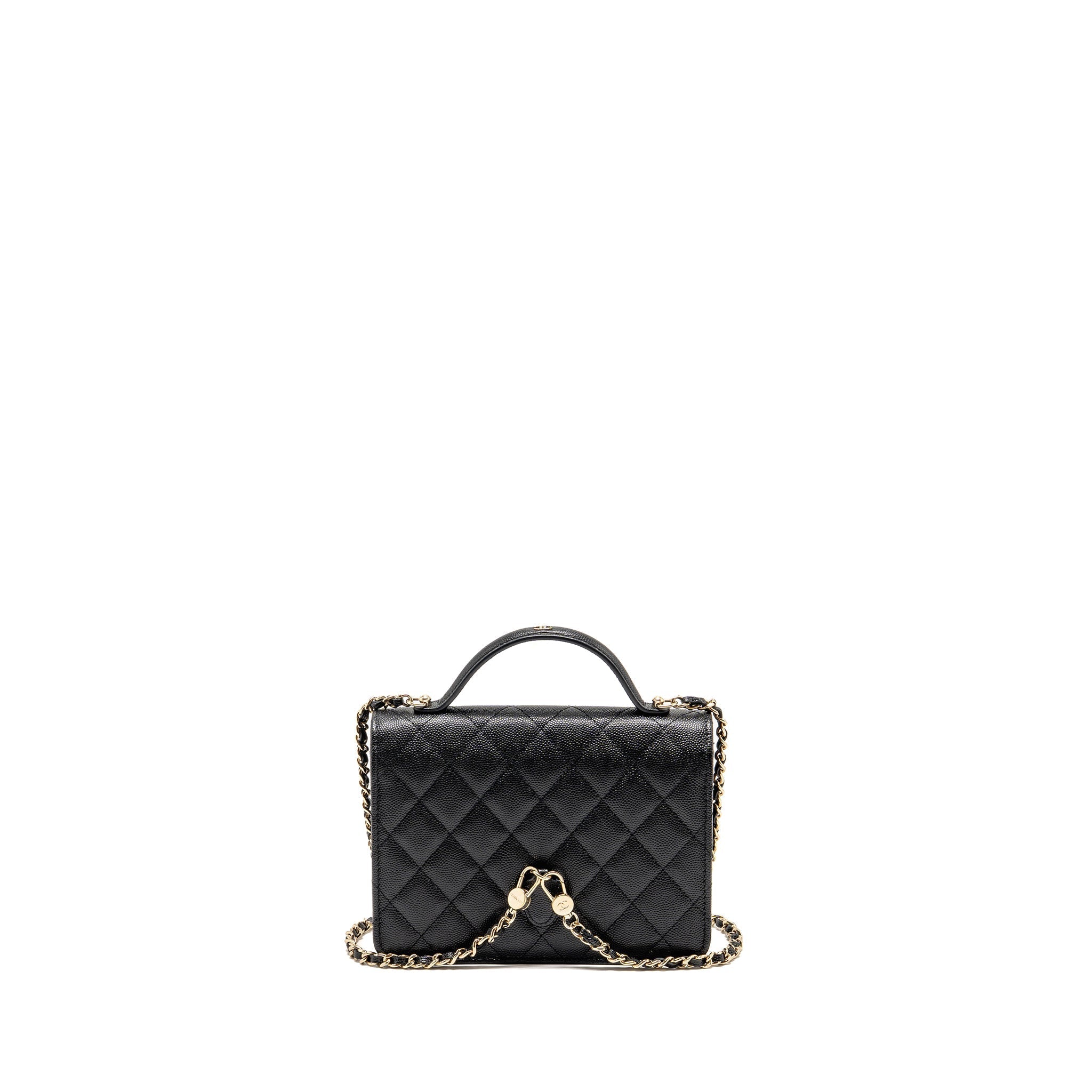CHANEL 25C QUILTED CC TOP HANDLE MINI BACKPACK CAVIAR BLACK LGHW (MICROCHIP)