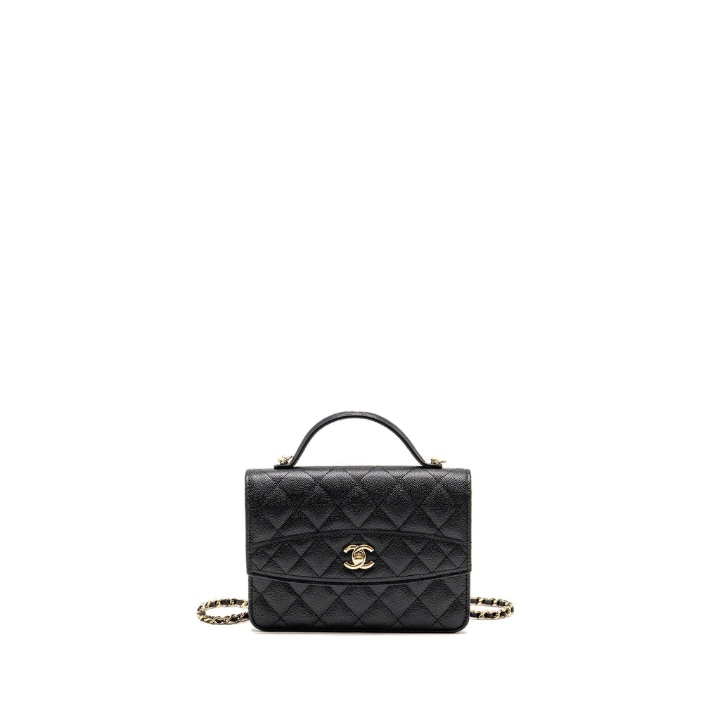 CHANEL 25C QUILTED CC TOP HANDLE MINI BACKPACK CAVIAR BLACK LGHW (MICROCHIP)